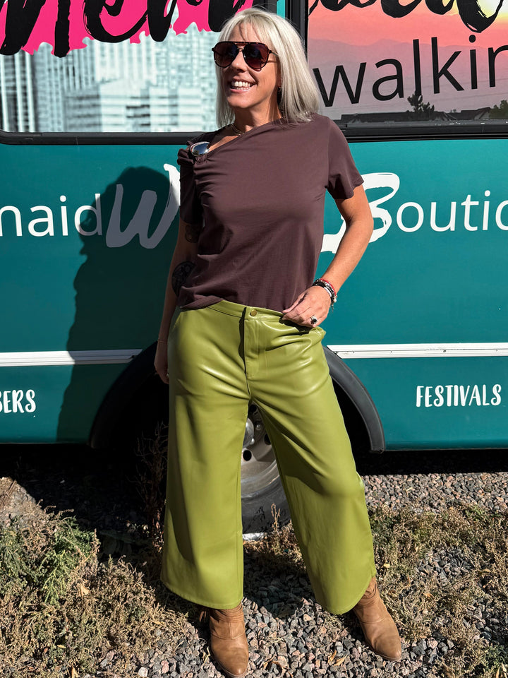 Green Faux Leather Pants