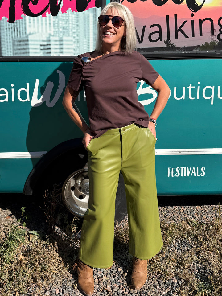 Green Faux Leather Pants