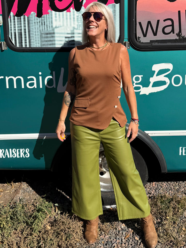 Green Faux Leather Pants
