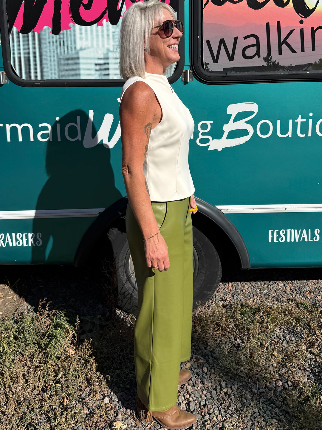 Green Faux Leather Pants