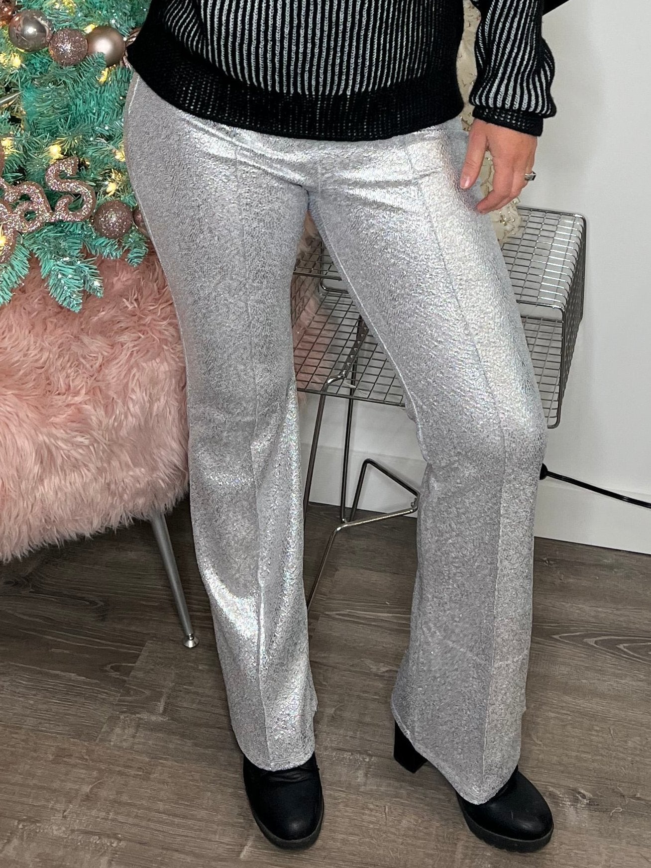 shiny silver sparkle flair yoga pants