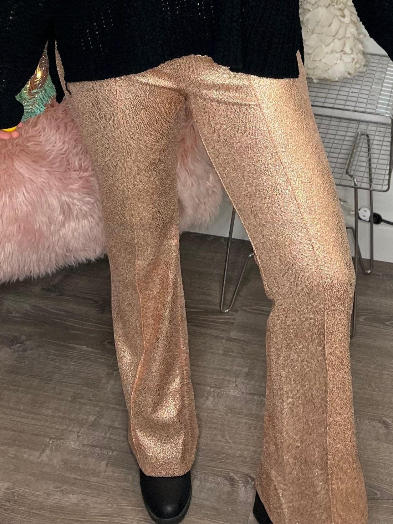 rose gold shiny metallic sparkle flair yoga pants