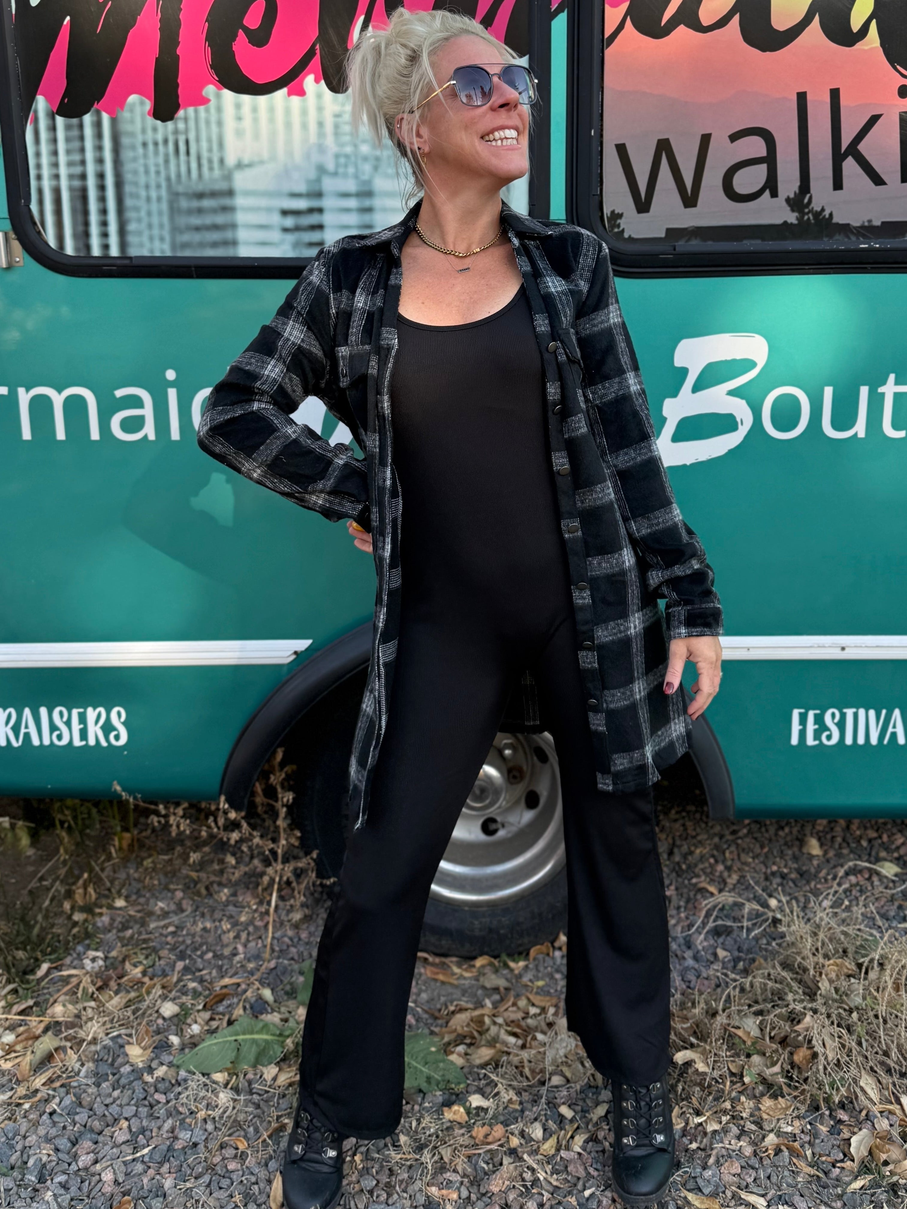 Rowan Plaid Shirt Dress in Black