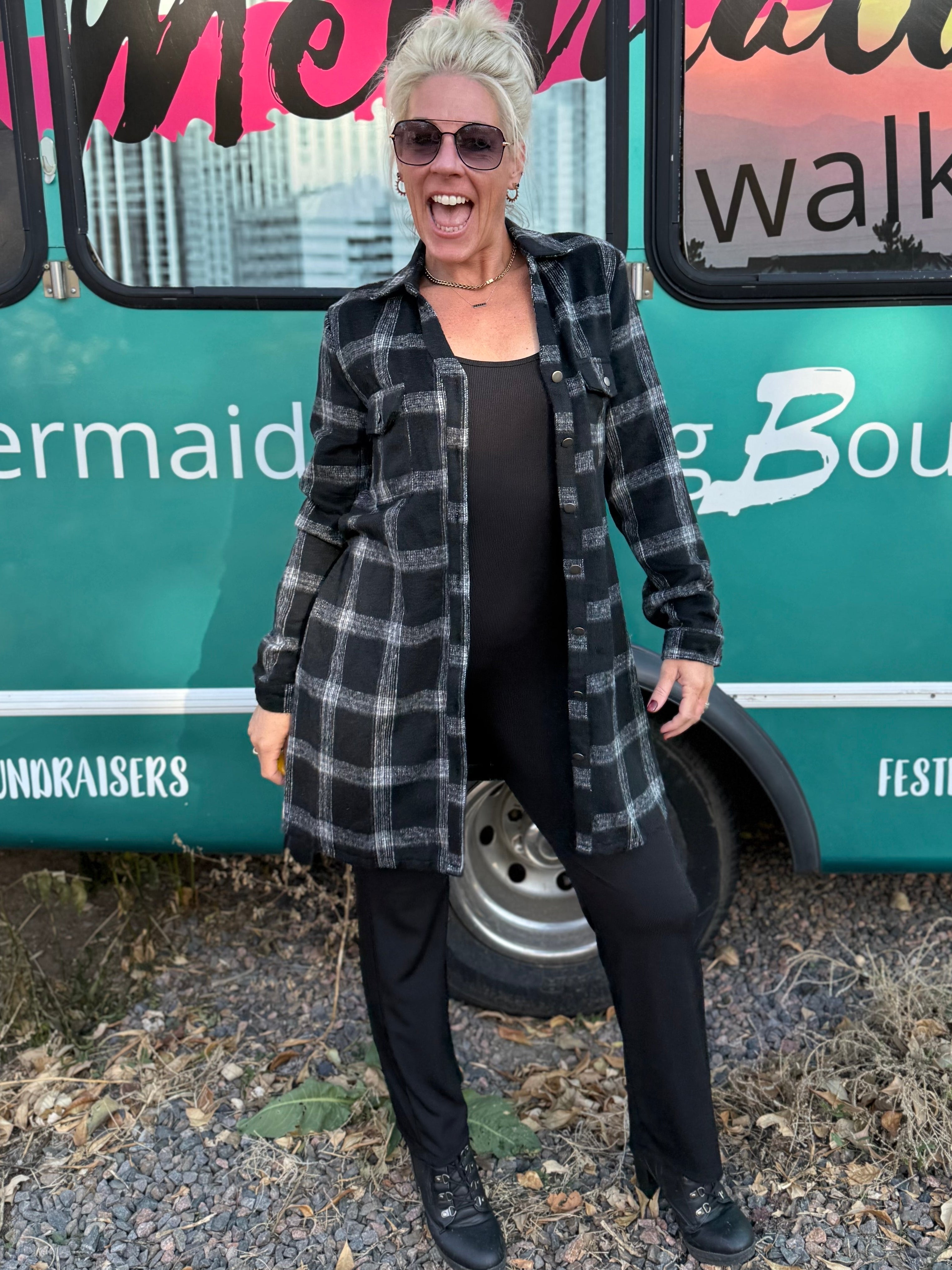 Rowan Plaid Shirt Dress in Black