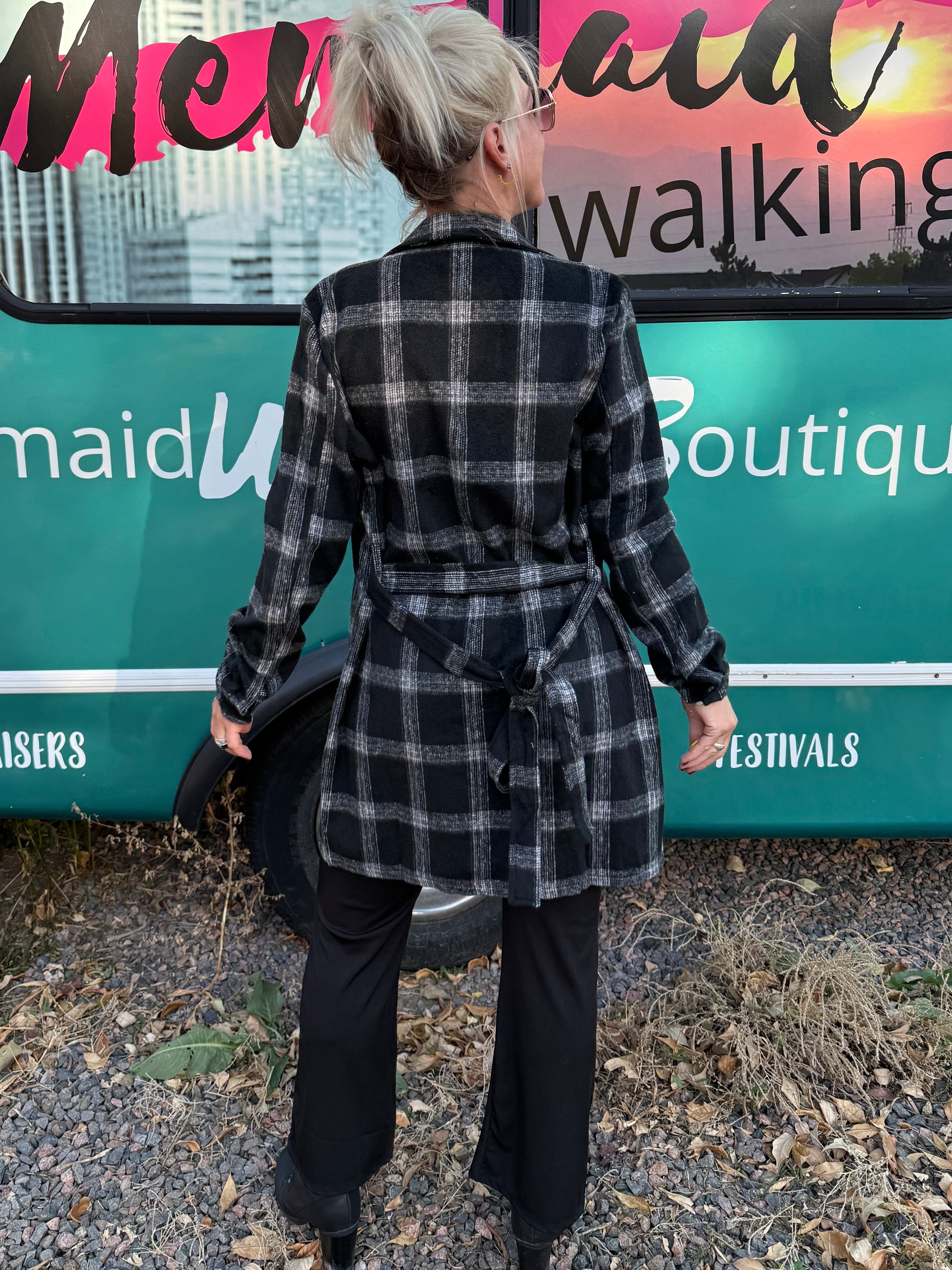 Rowan Plaid Shirt Dress in Black