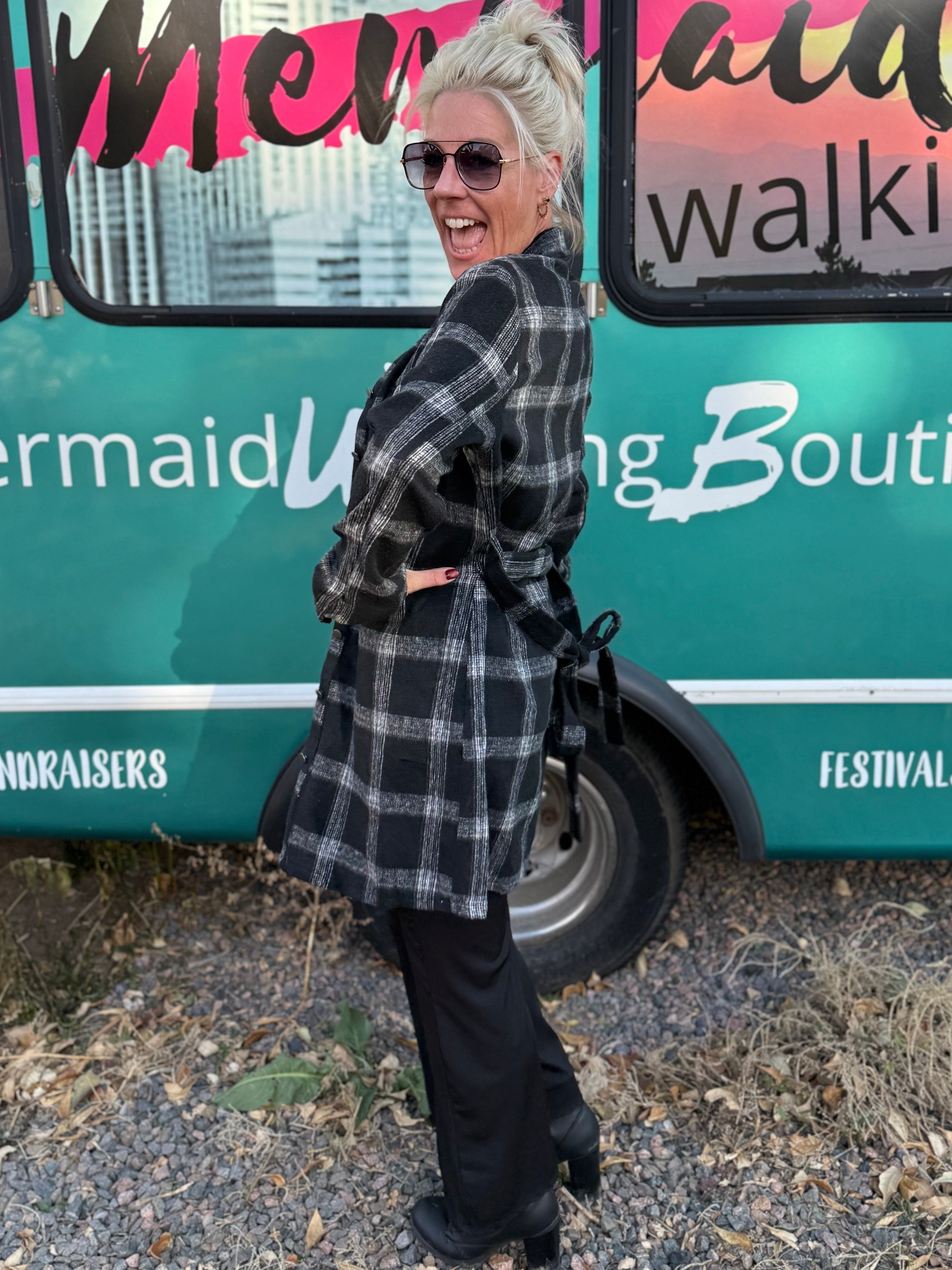 Rowan Plaid Shirt Dress in Black