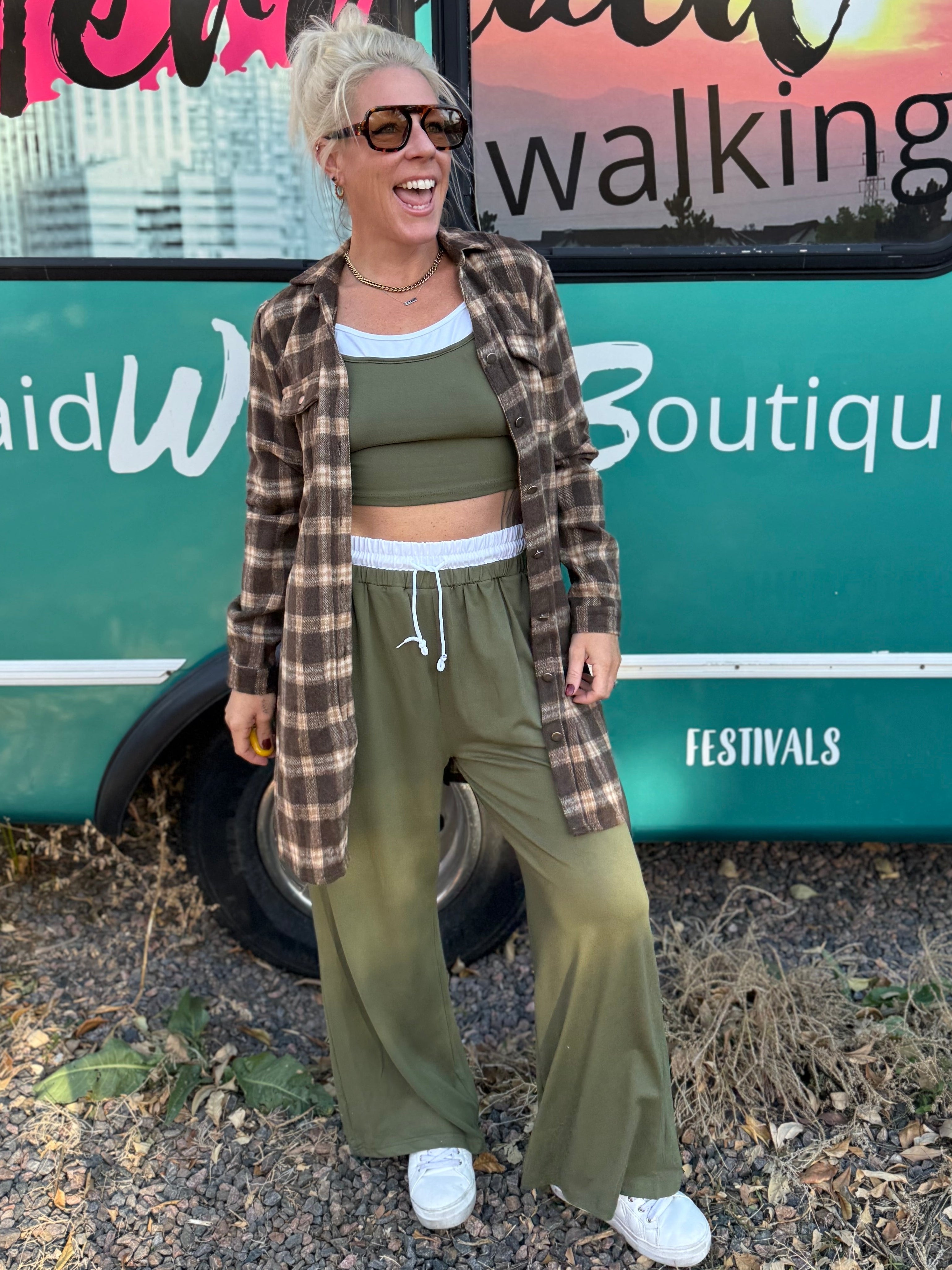 Rowan Plaid Shirt Dress in Brown