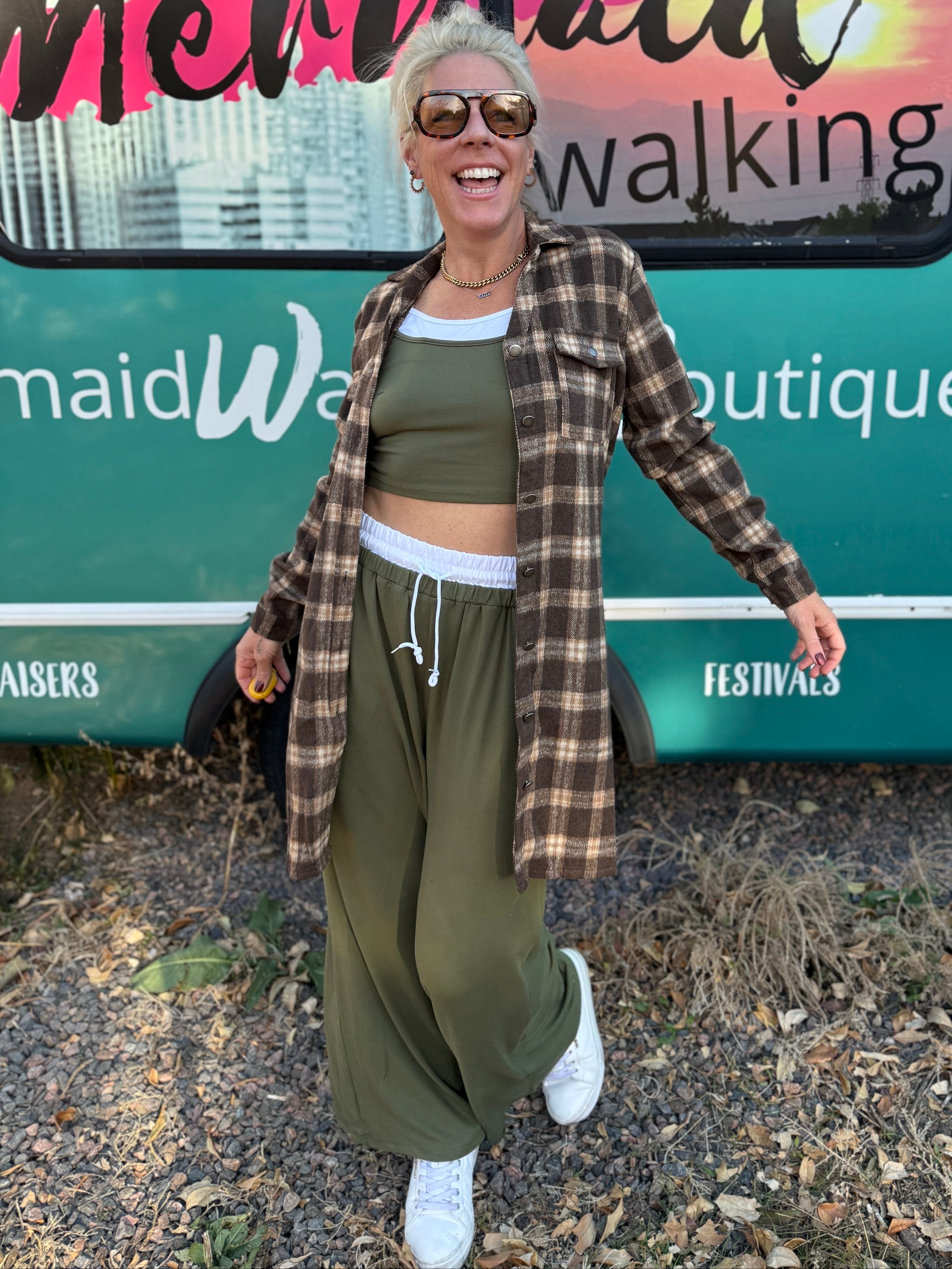 Rowan Plaid Shirt Dress in Brown