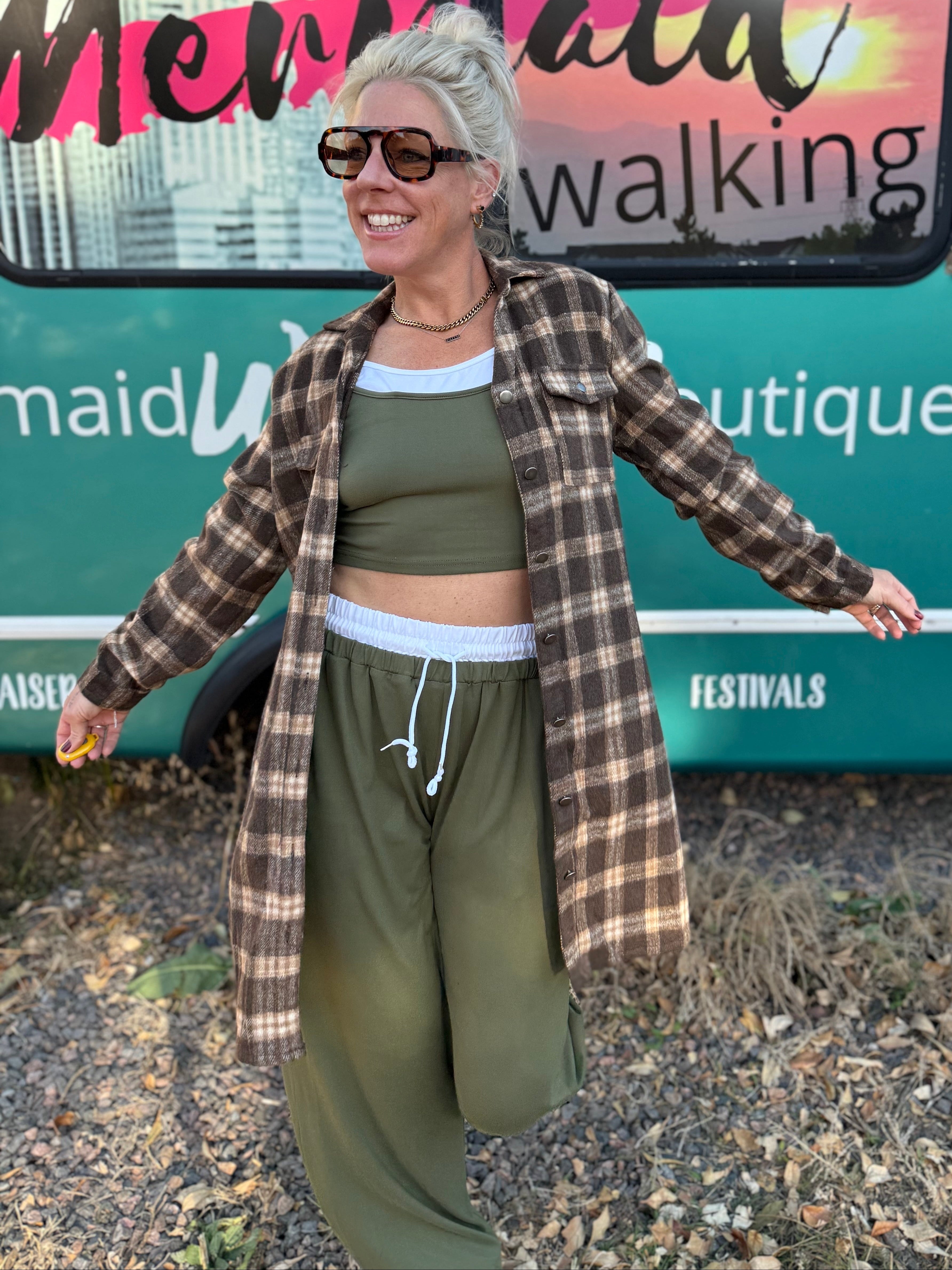 Rowan Plaid Shirt Dress in Brown