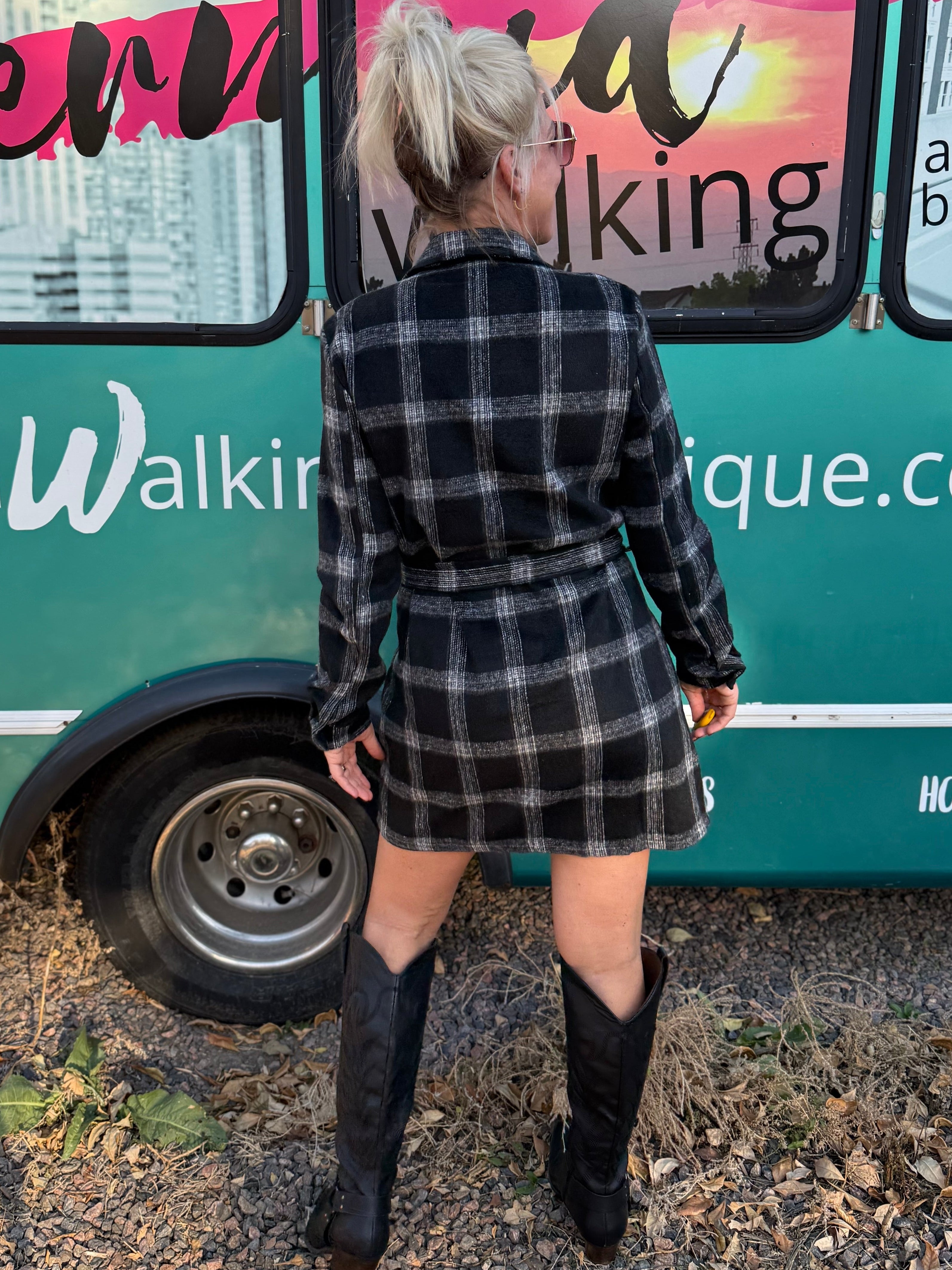 Rowan Plaid Shirt Dress in Black