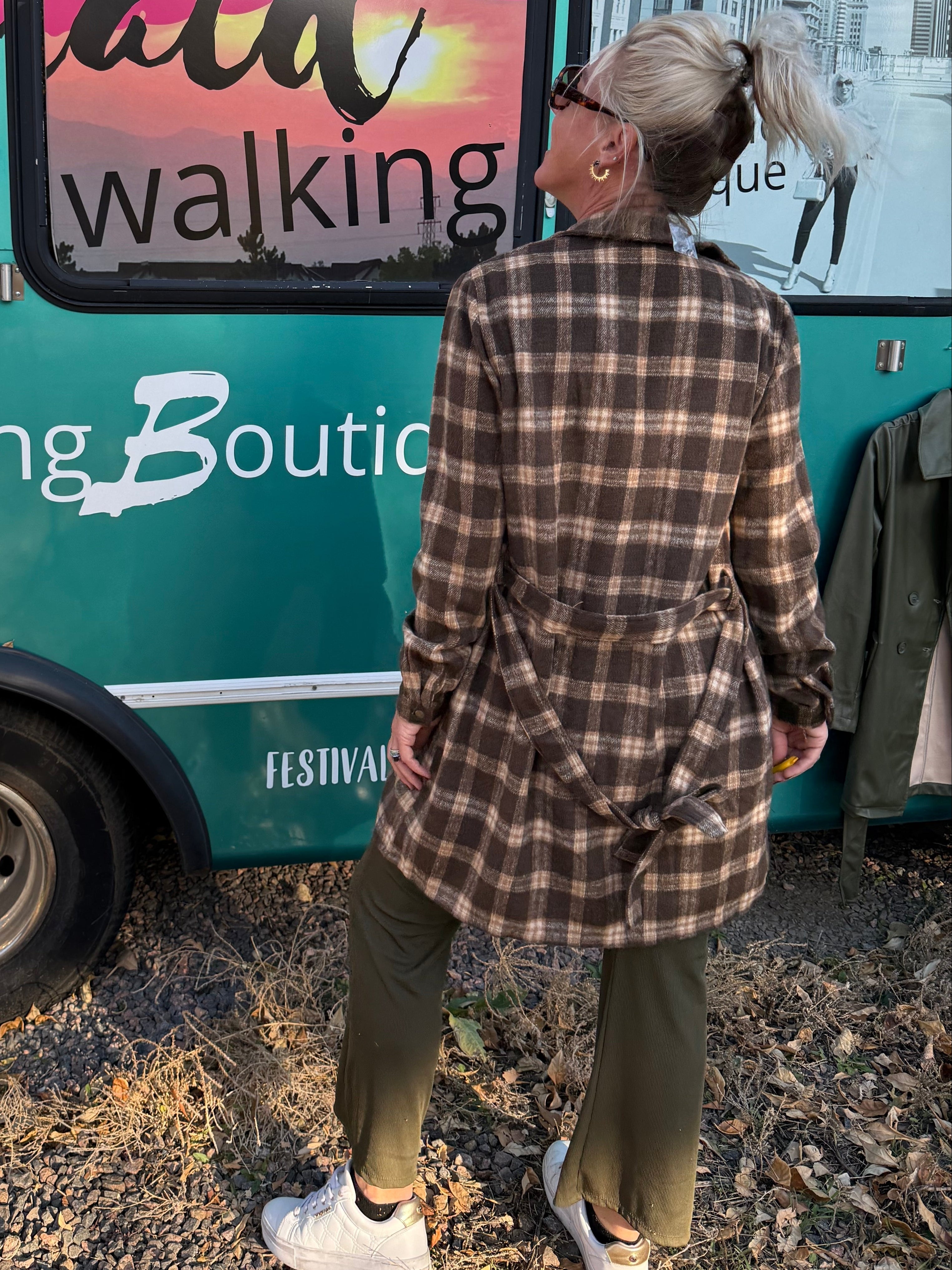 Rowan Plaid Shirt Dress in Brown