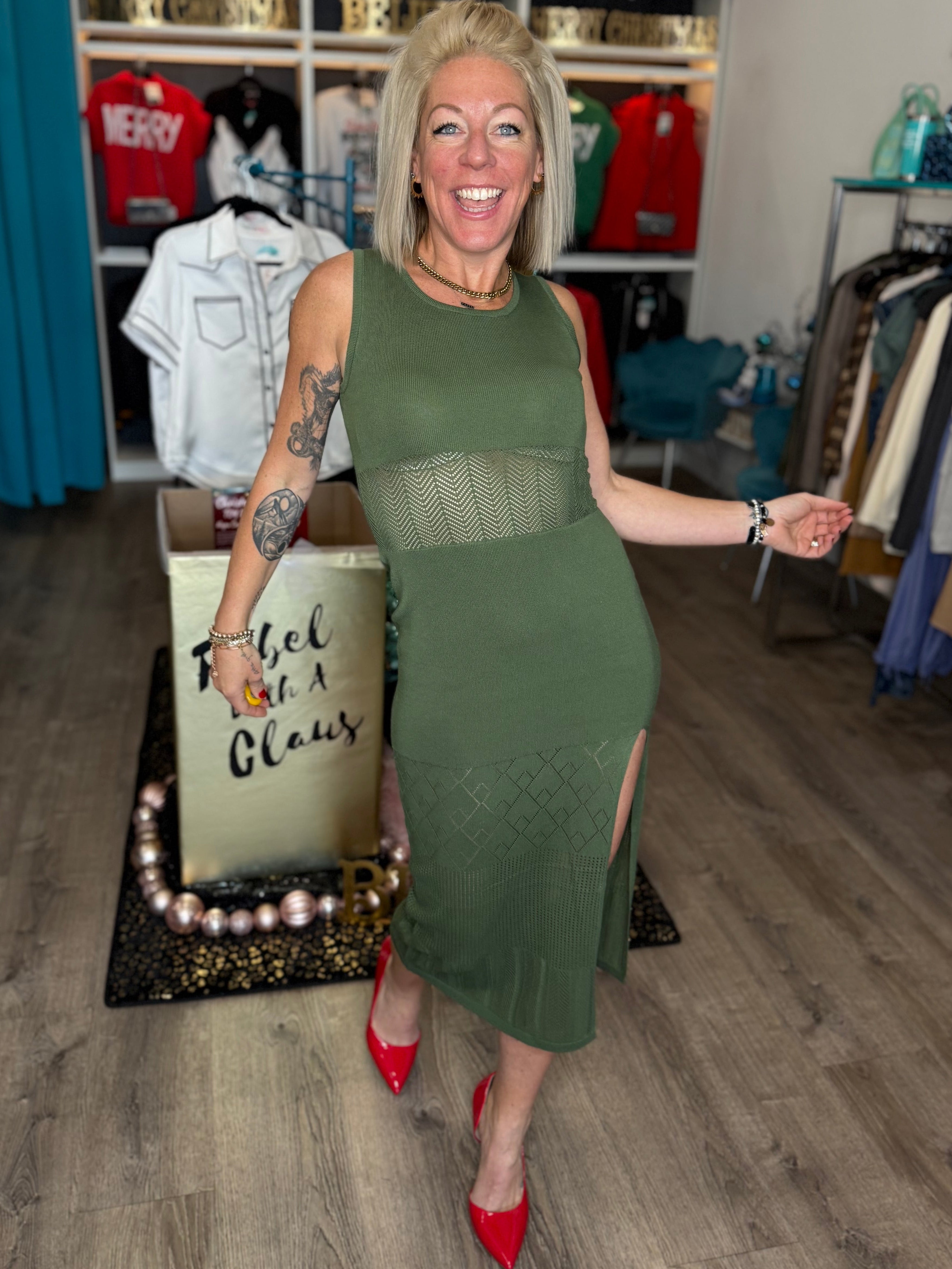 Cleo Green Knit Midi Dress