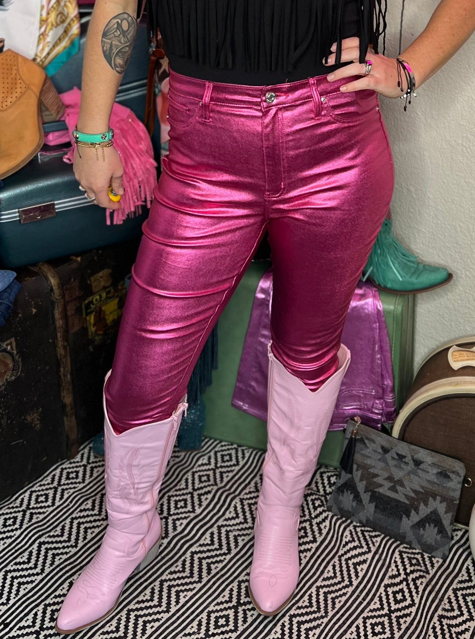 YMI Metallic Pants in pink