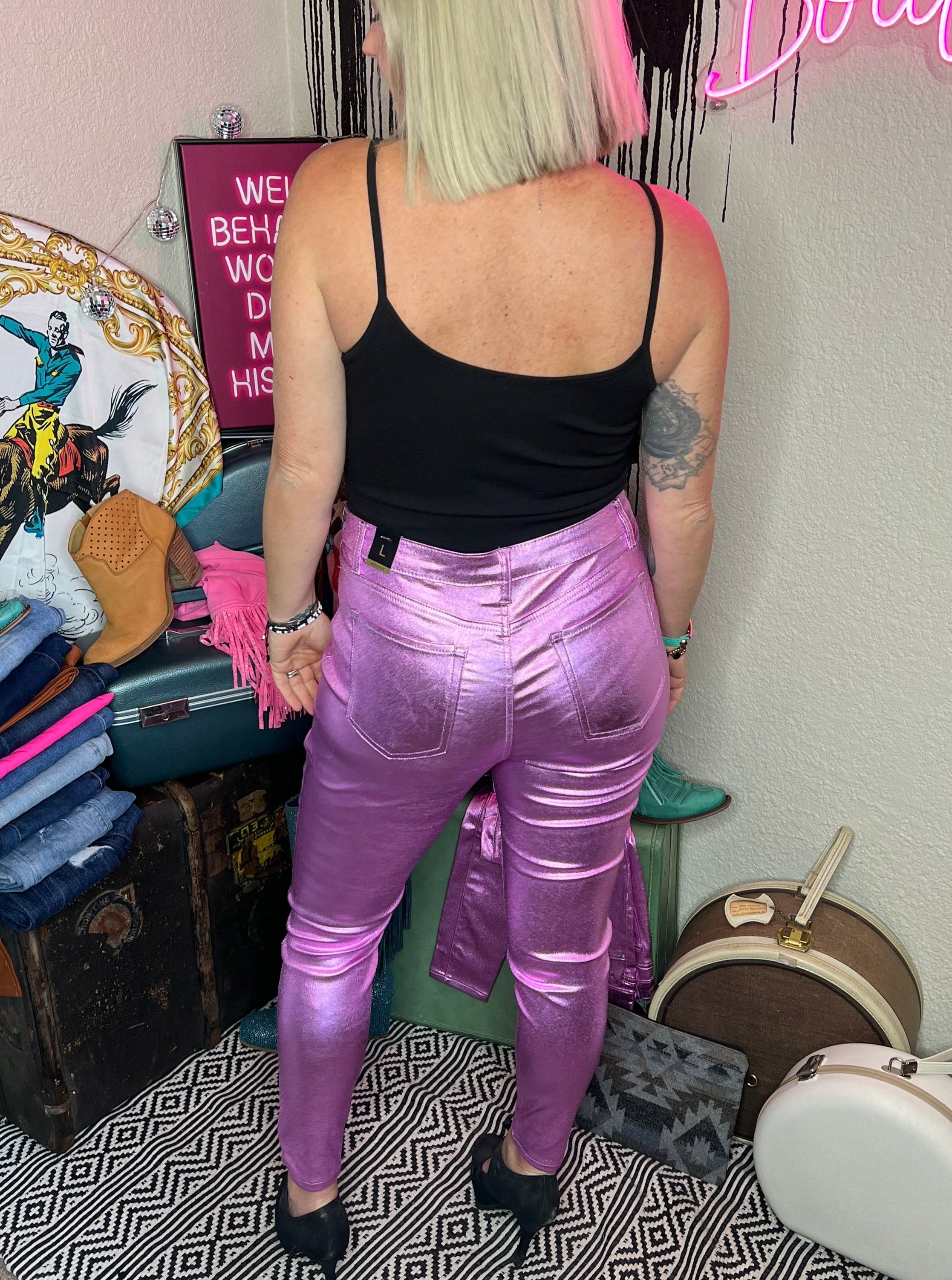 YMI Metallic Pants in lavender