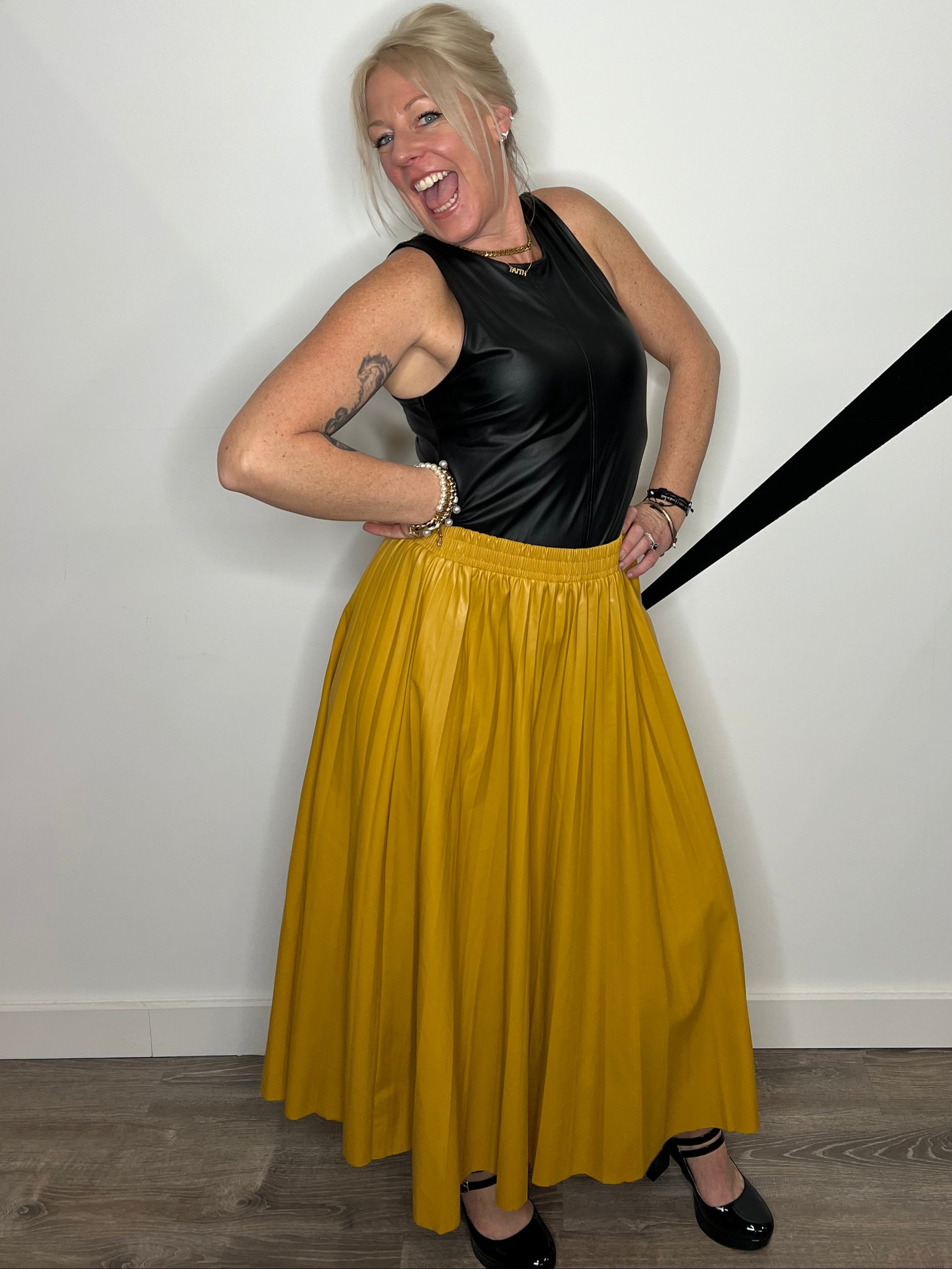 Polly Pleated Pleather Skirt