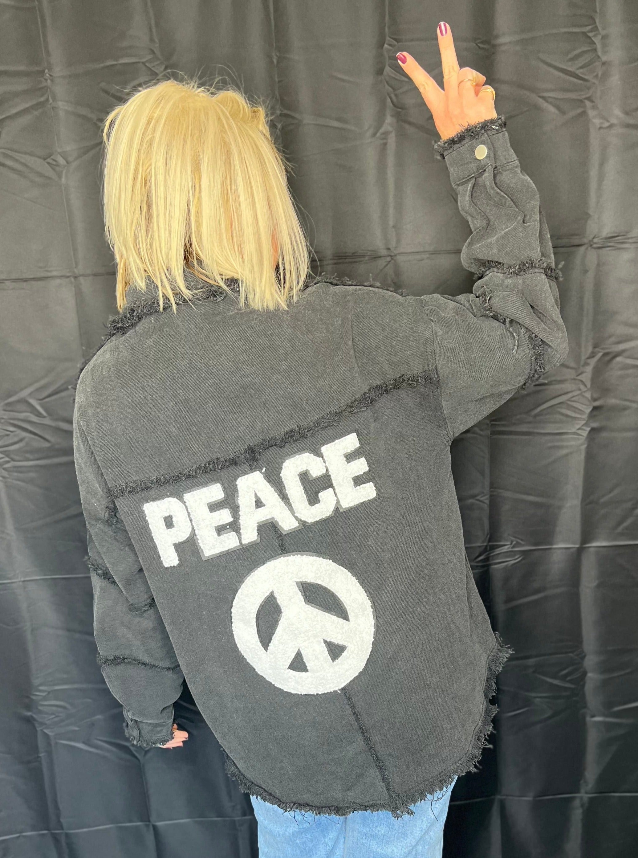 Peace Distressed Shacket
