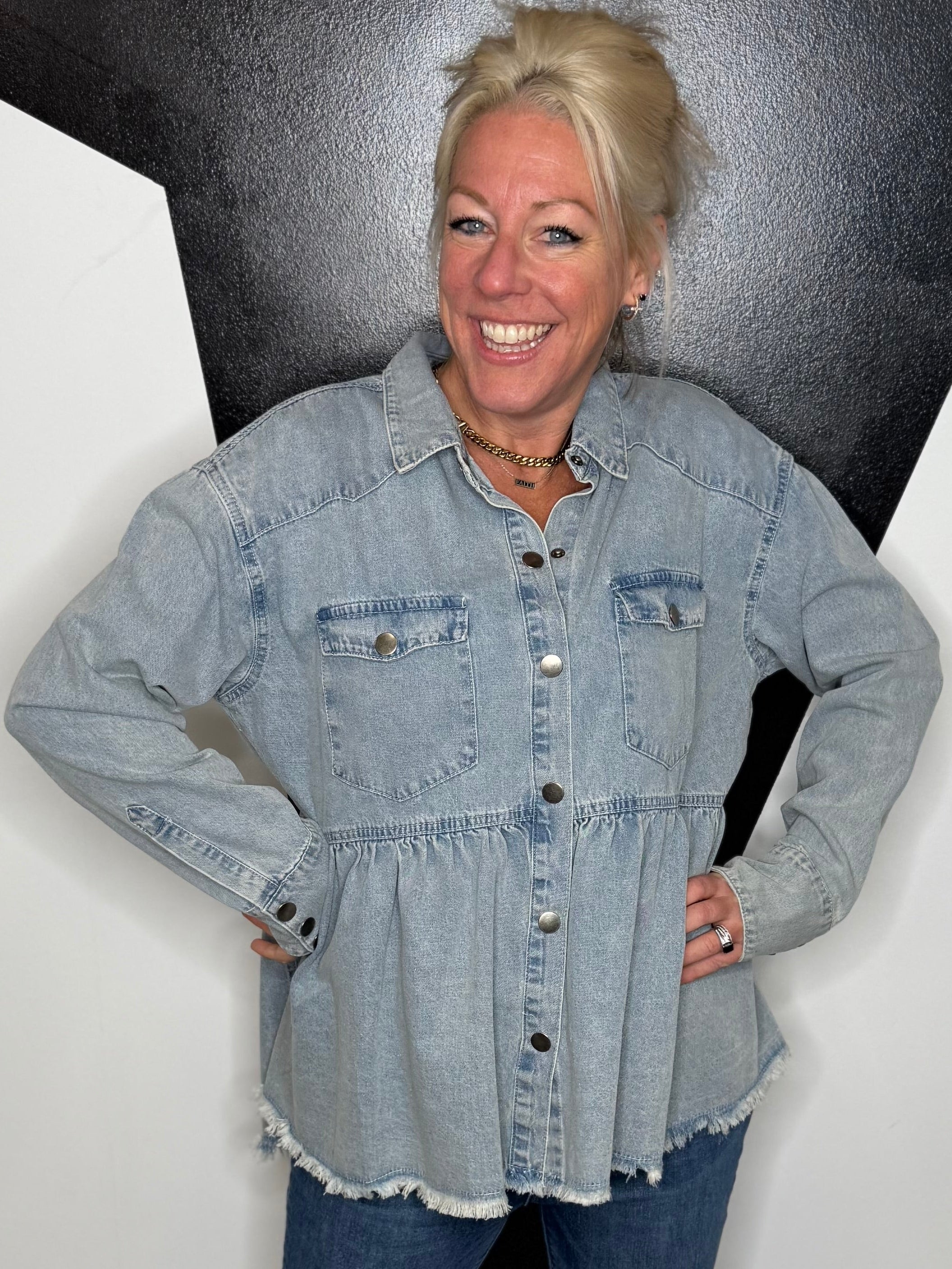 Silas Denim Peplum Shirt