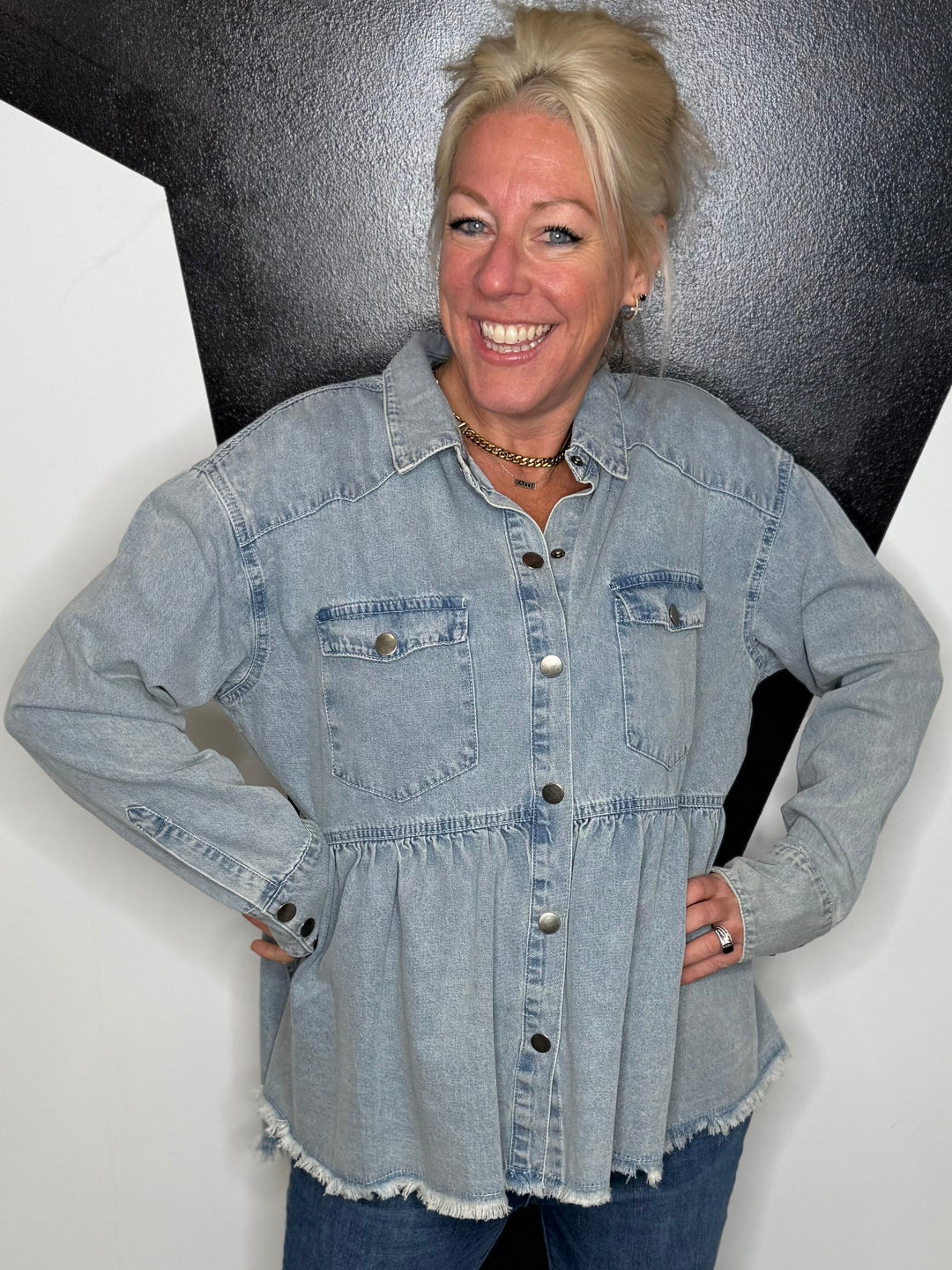 Silas Denim Peplum Shirt