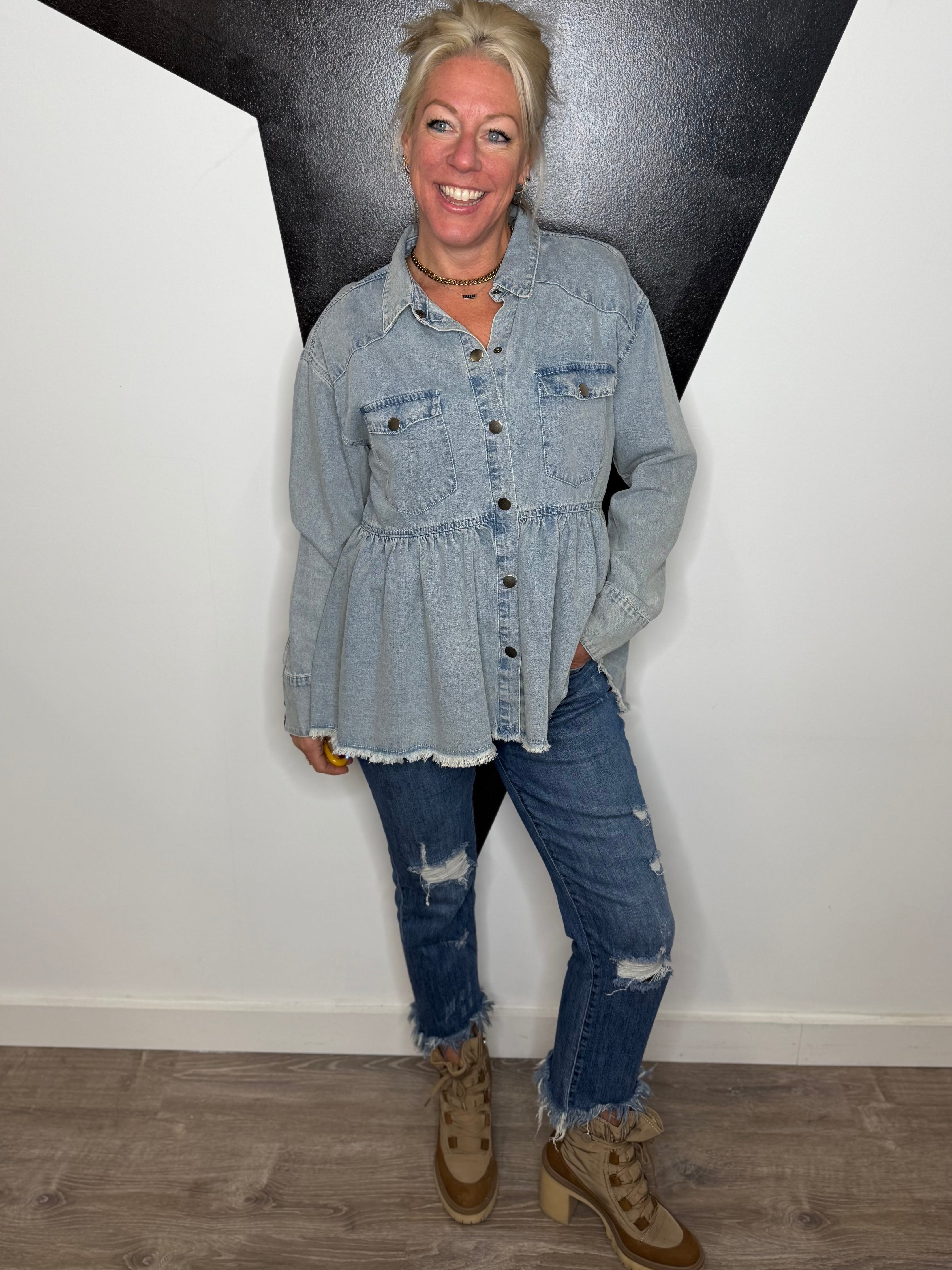 Silas Denim Peplum Shirt