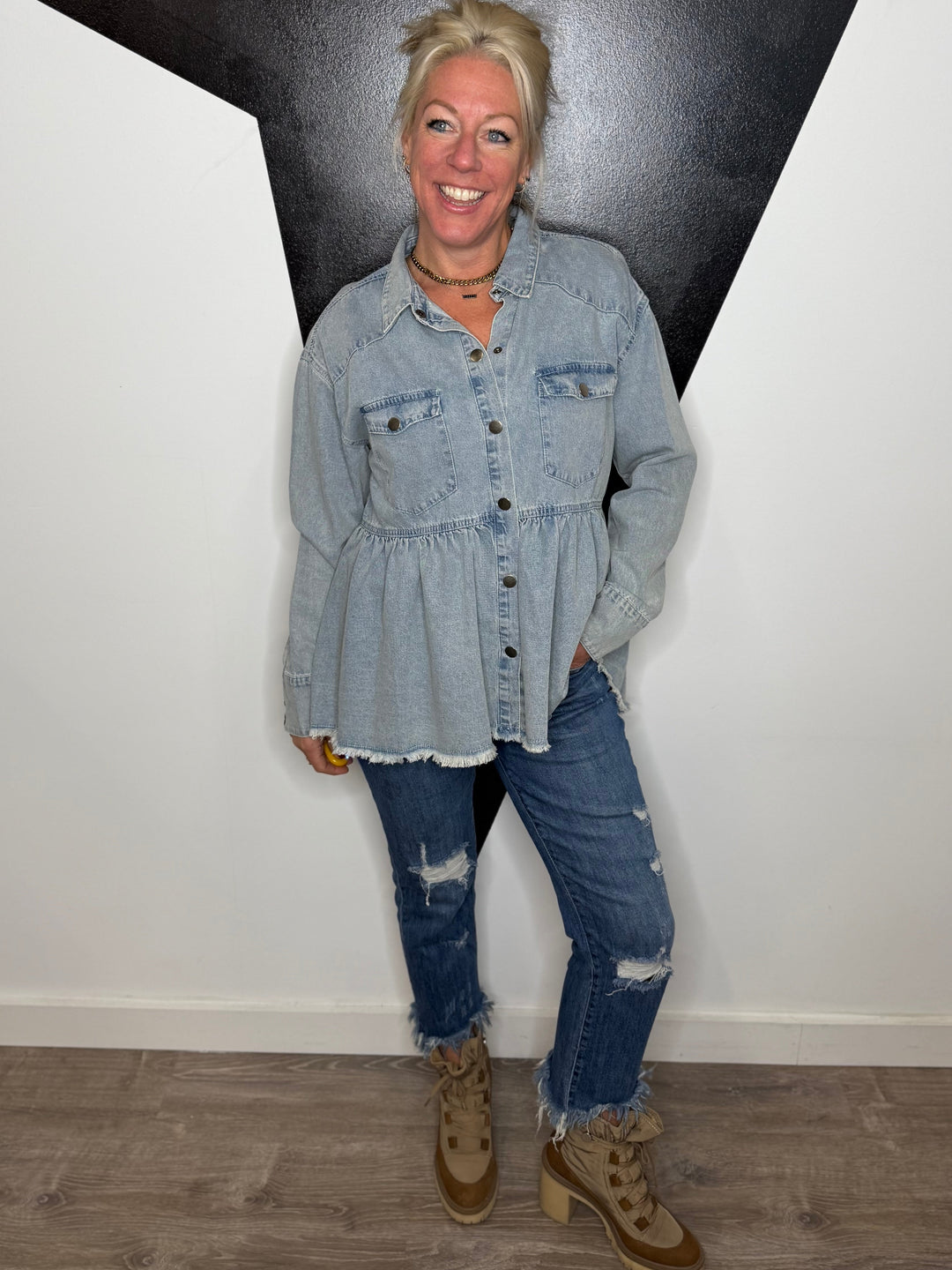 Silas Denim Peplum Shirt