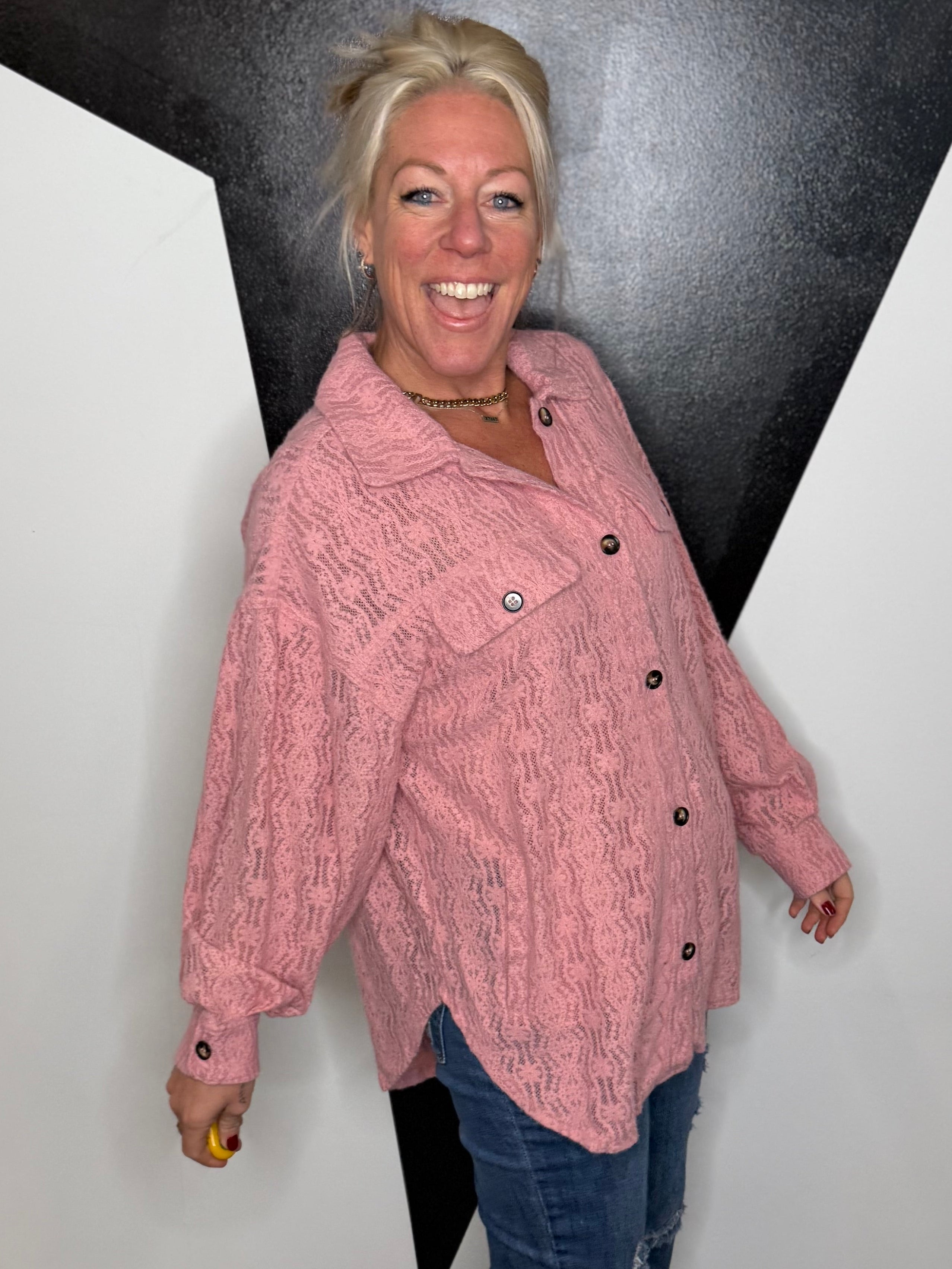 Lace Tunic Shacket in Pink