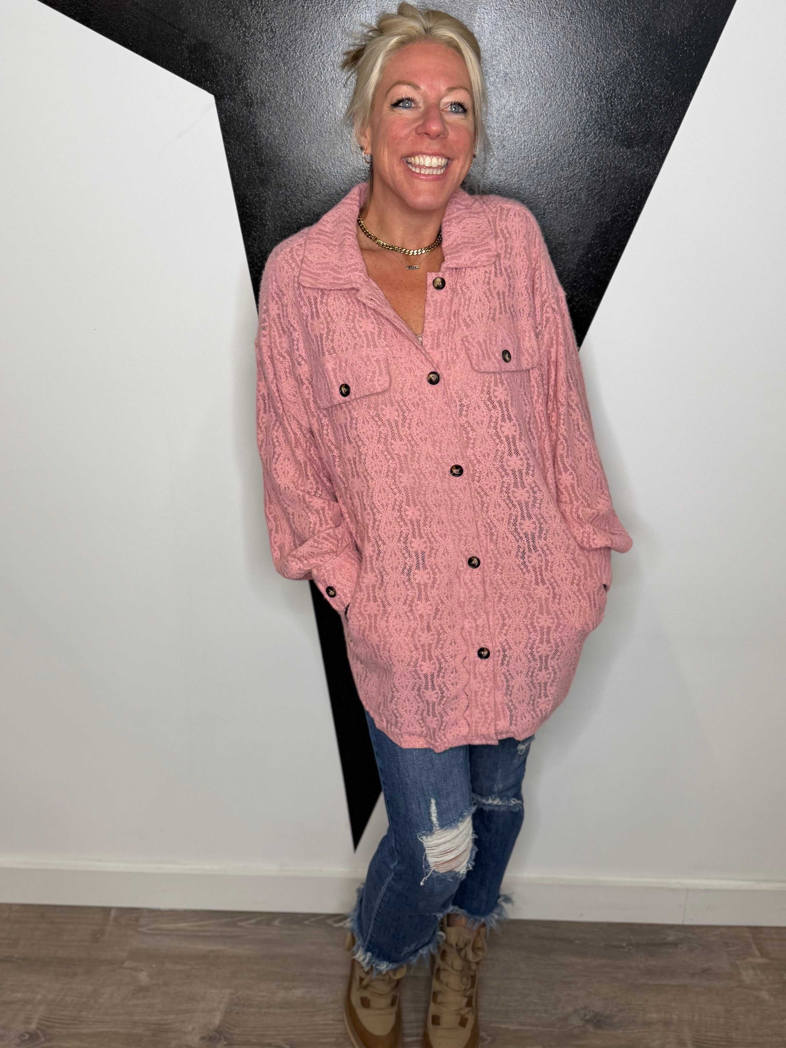 Lace Tunic Shacket in Pink