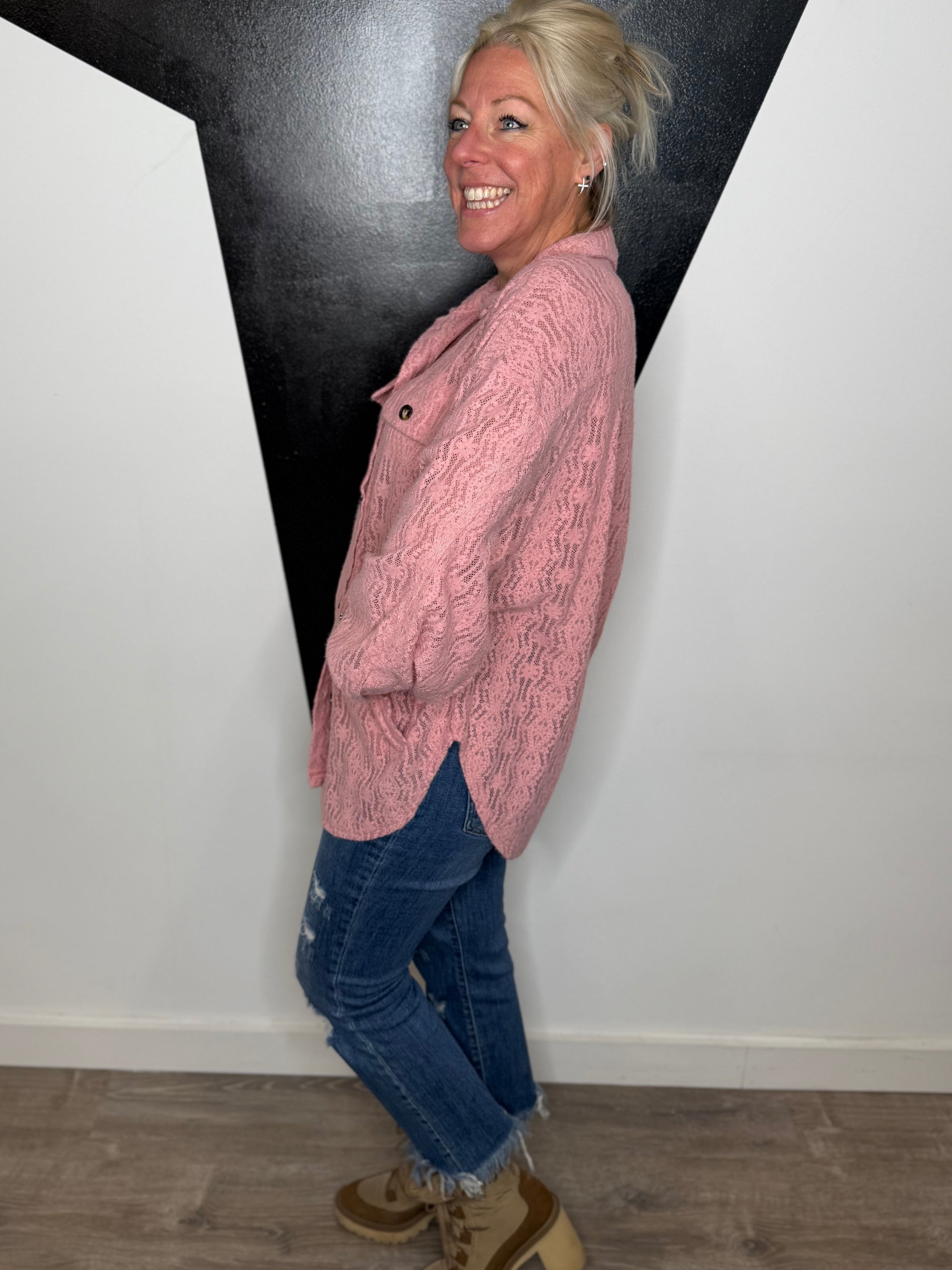 Lace Tunic Shacket in Pink