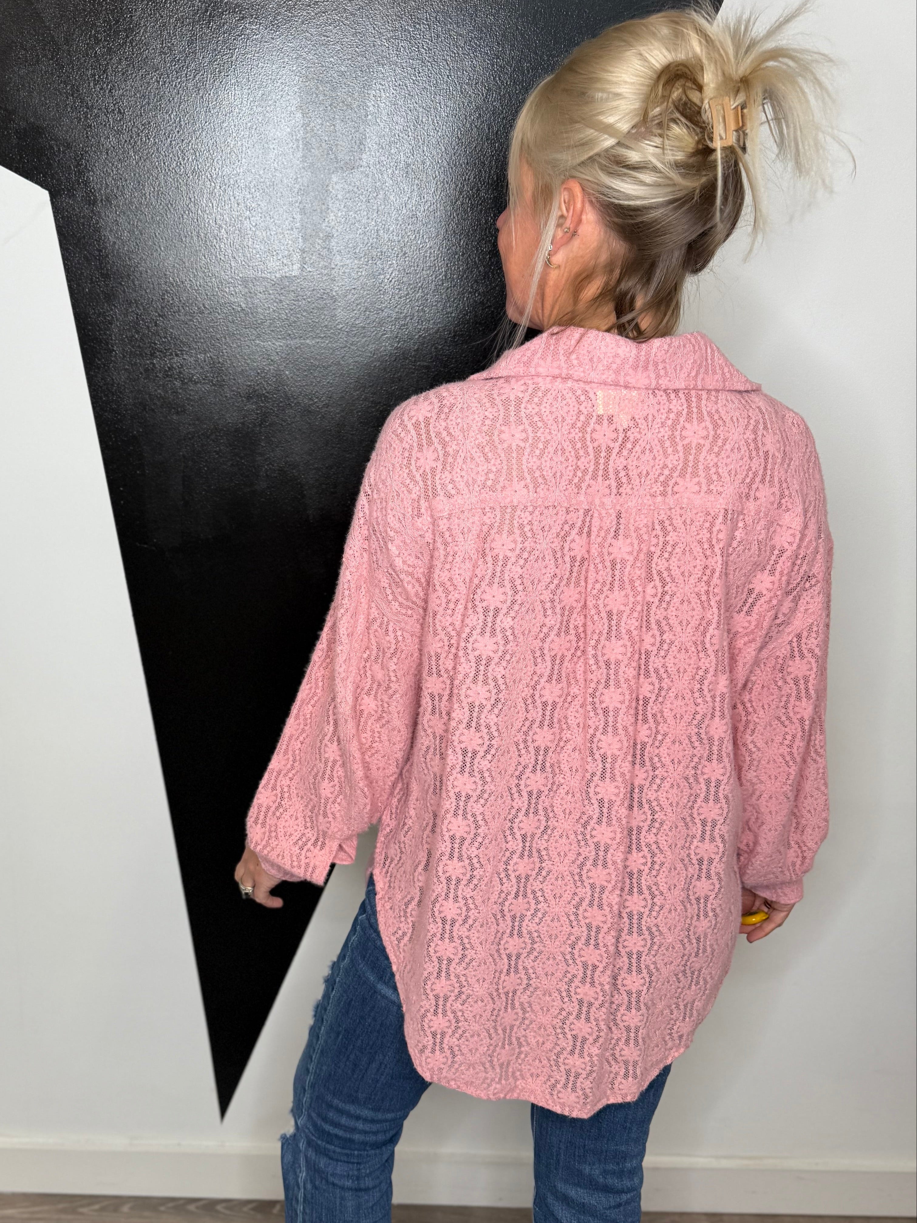 Lace Tunic Shacket in Pink
