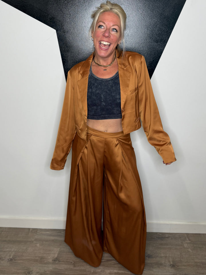 Ezra Satin Crop Blazer