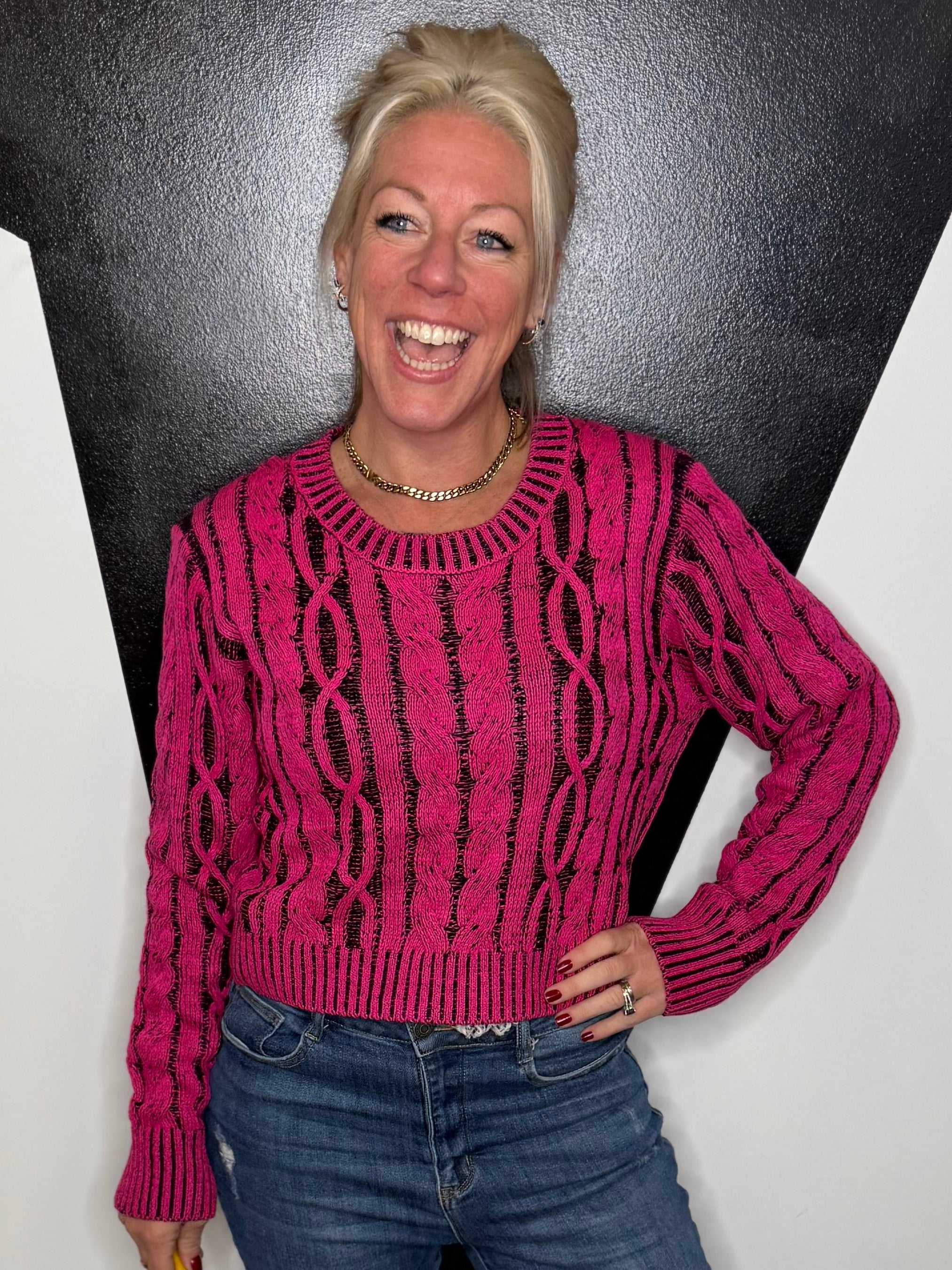 Fuchsia Frenzy Cropped Sweater