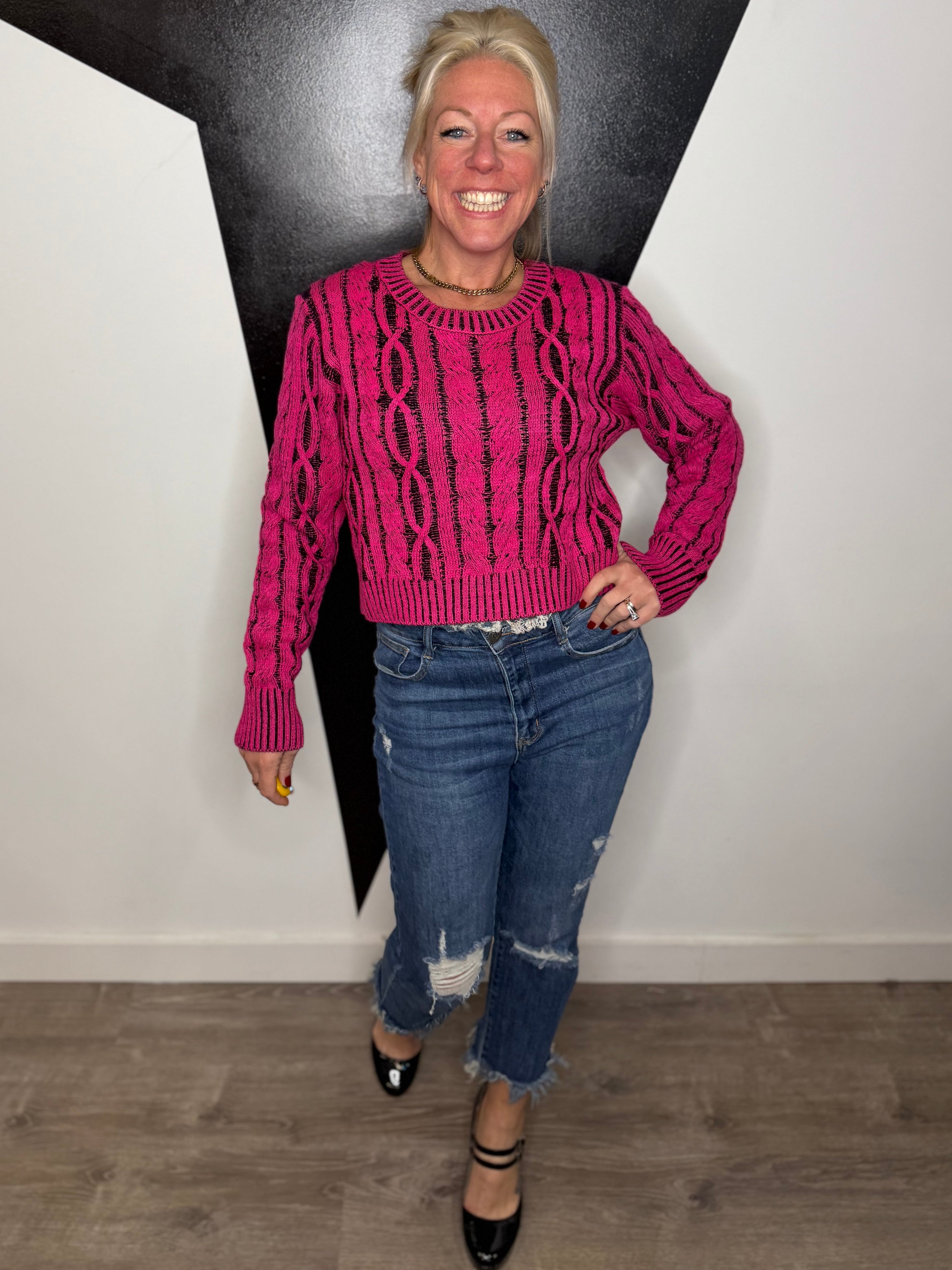 Fuchsia Frenzy Cropped Sweater