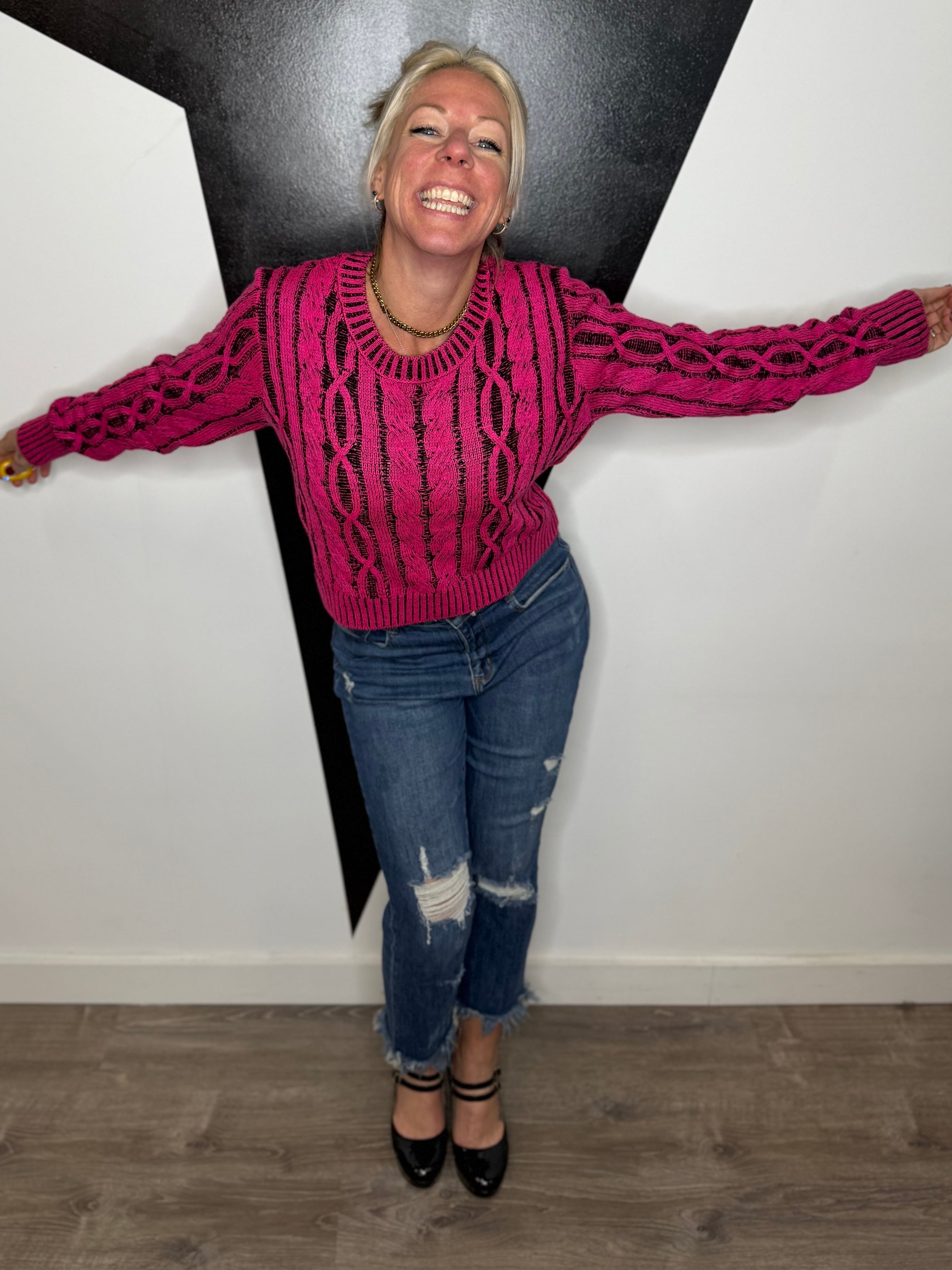 Fuchsia Frenzy Cropped Sweater