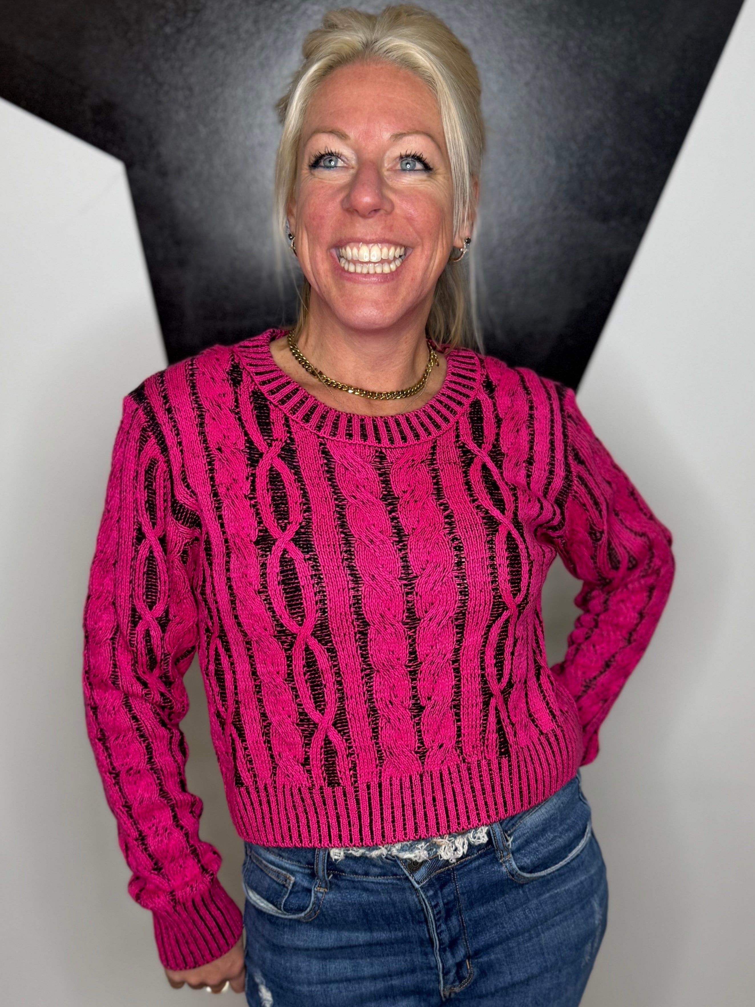 Fuchsia Frenzy Cropped Sweater
