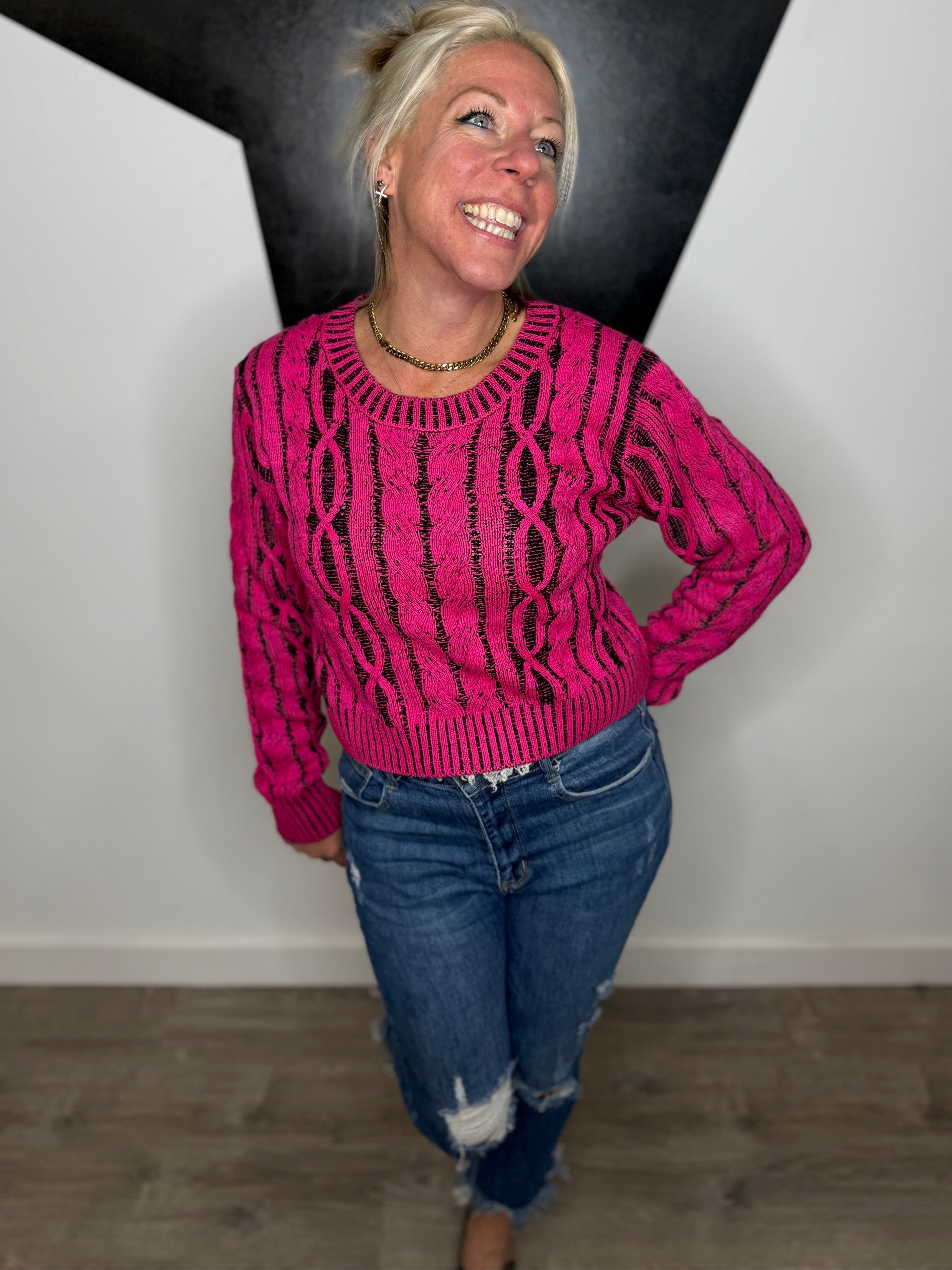 Fuchsia Frenzy Cropped Sweater