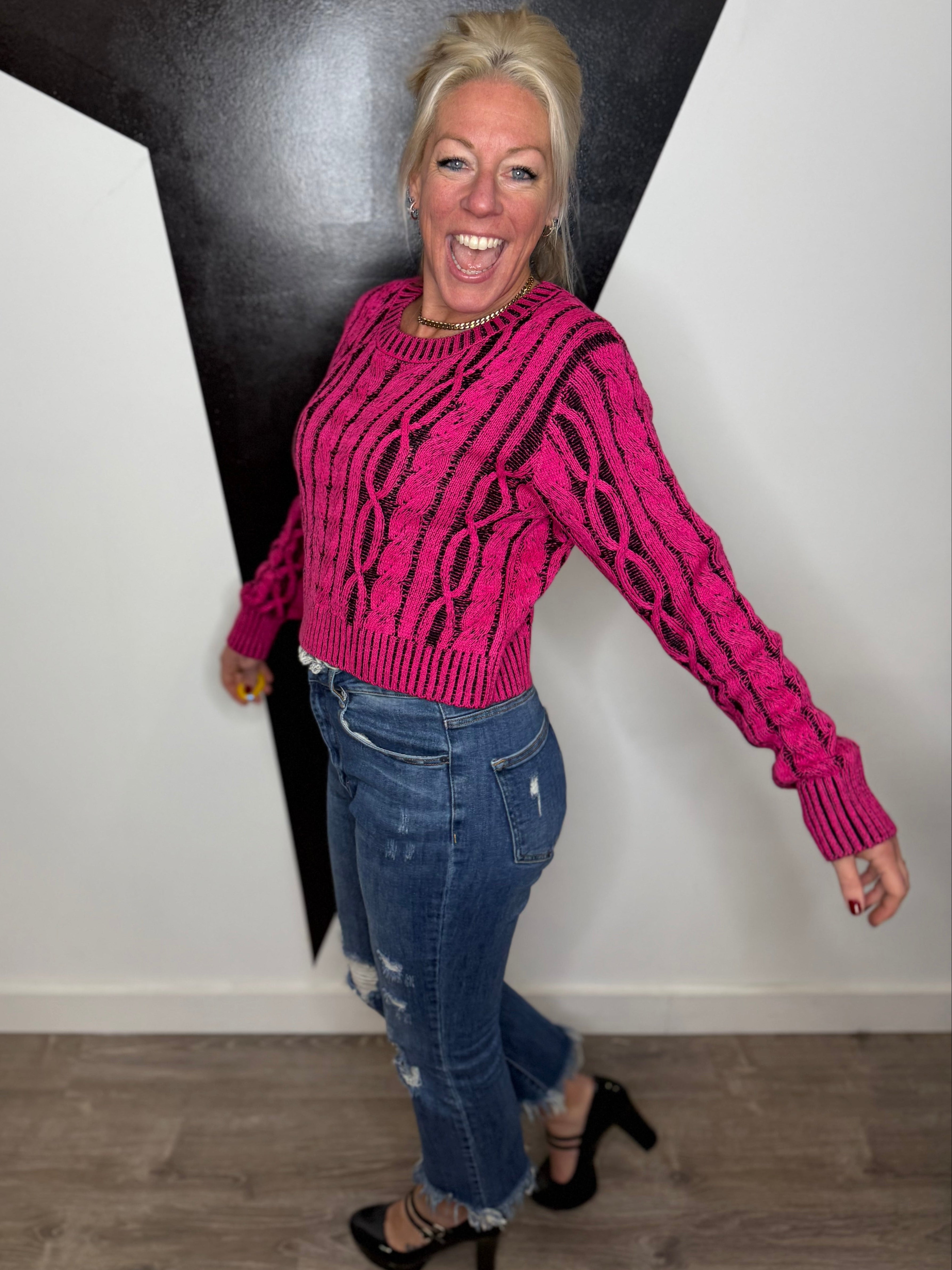 Fuchsia Frenzy Cropped Sweater