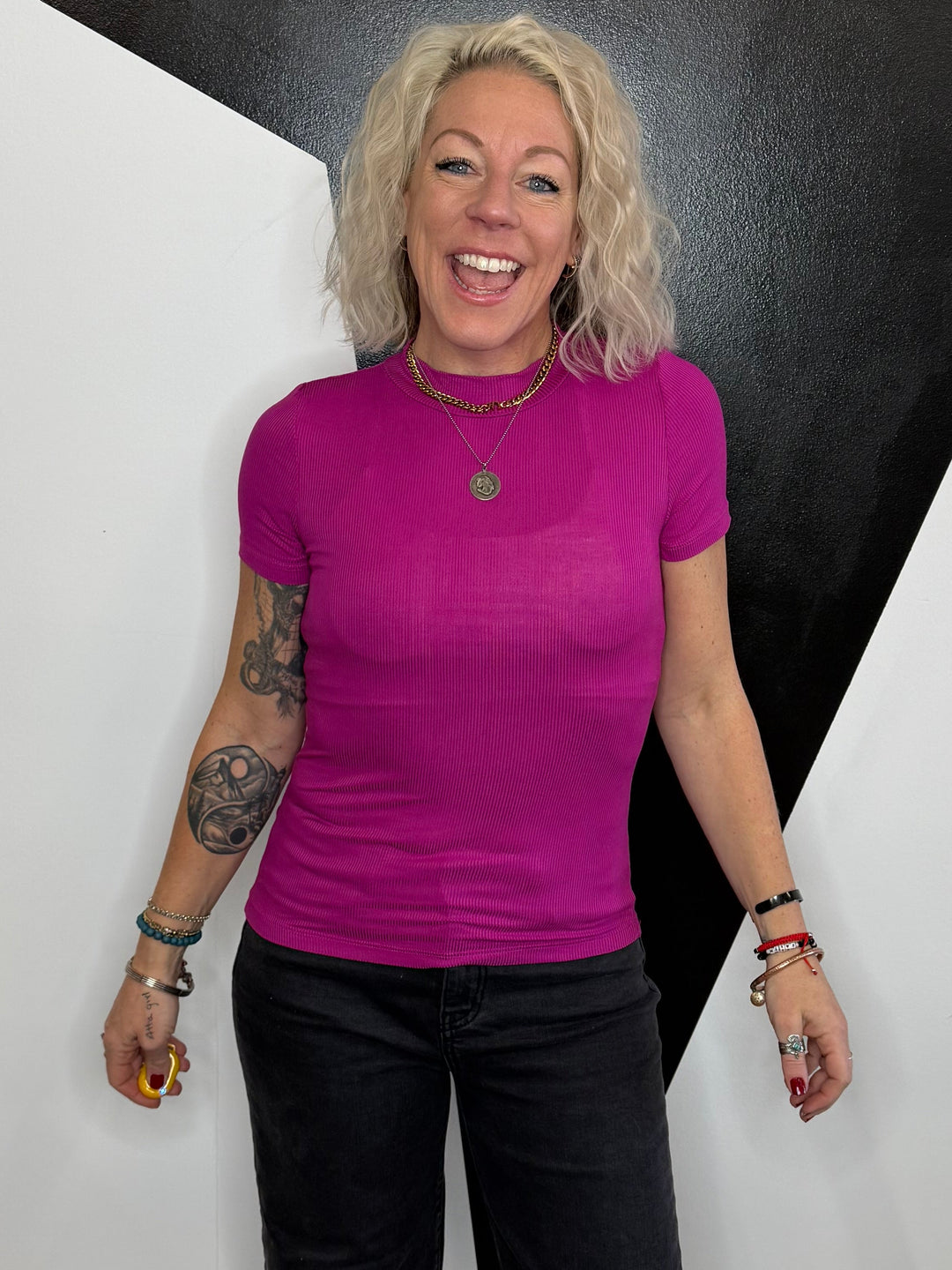 Mock Neck Staple in Magenta