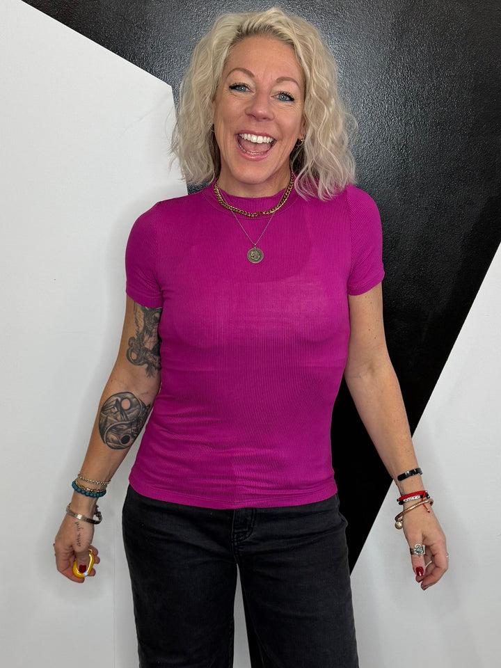 Mock Neck Staple in Magenta