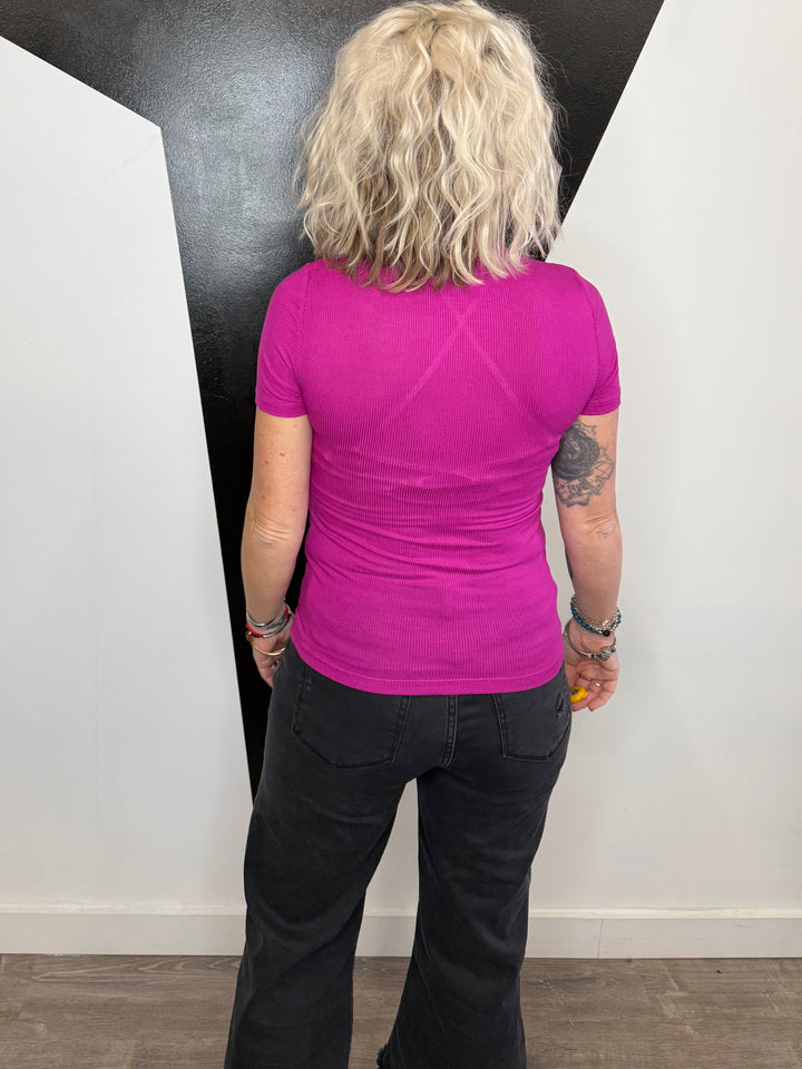 Mock Neck Staple in Magenta