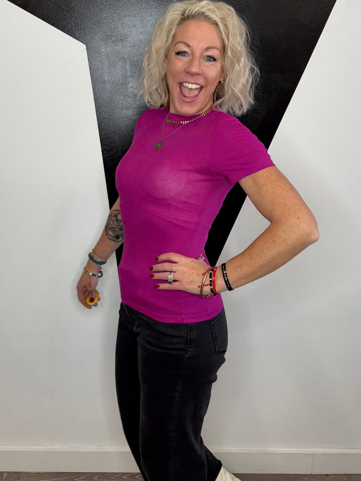 Mock Neck Staple in Magenta