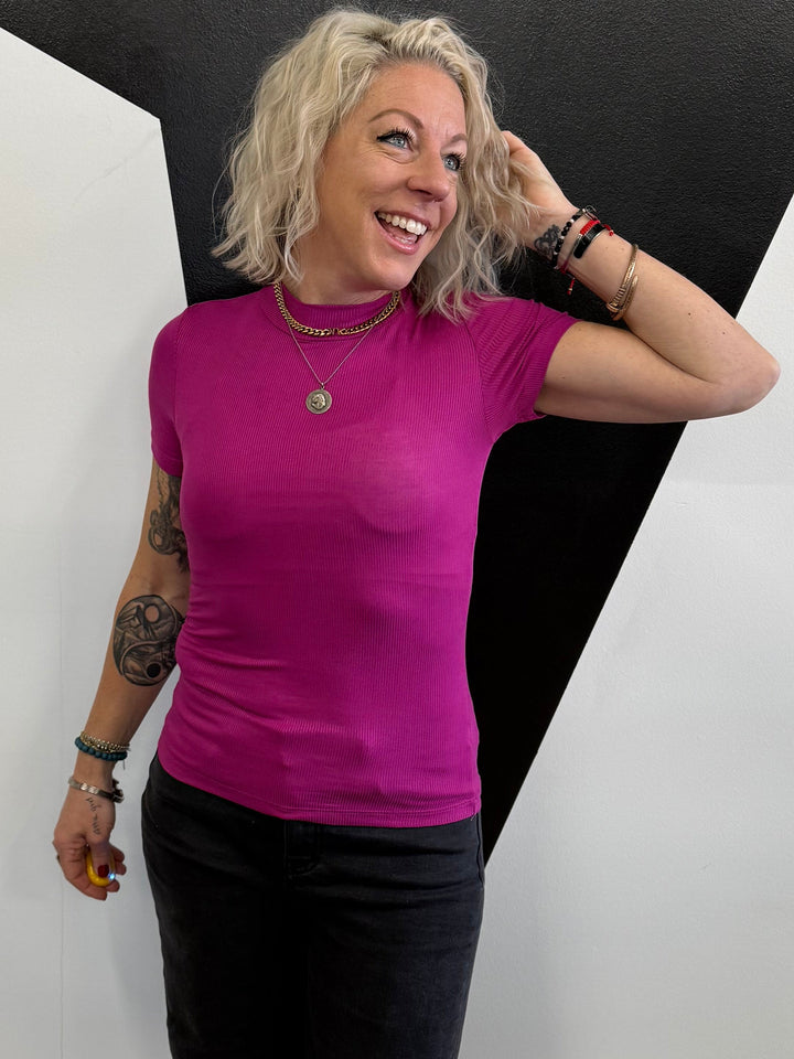 Mock Neck Staple in Magenta