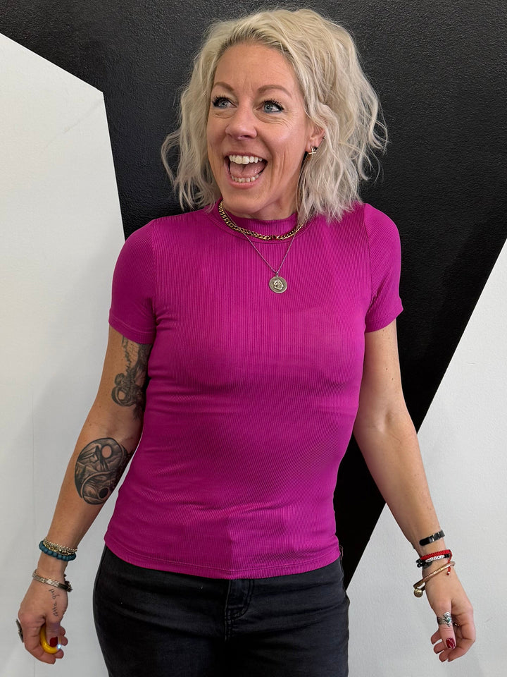Mock Neck Staple in Magenta