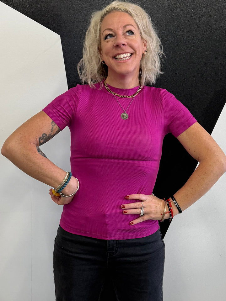 Mock Neck Staple in Magenta
