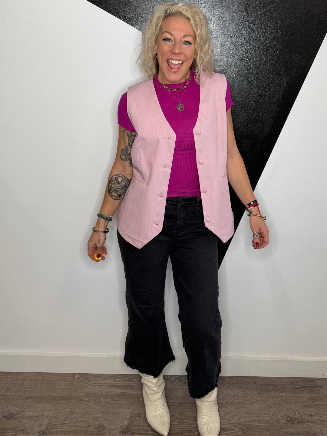 Mock Neck Staple in Magenta