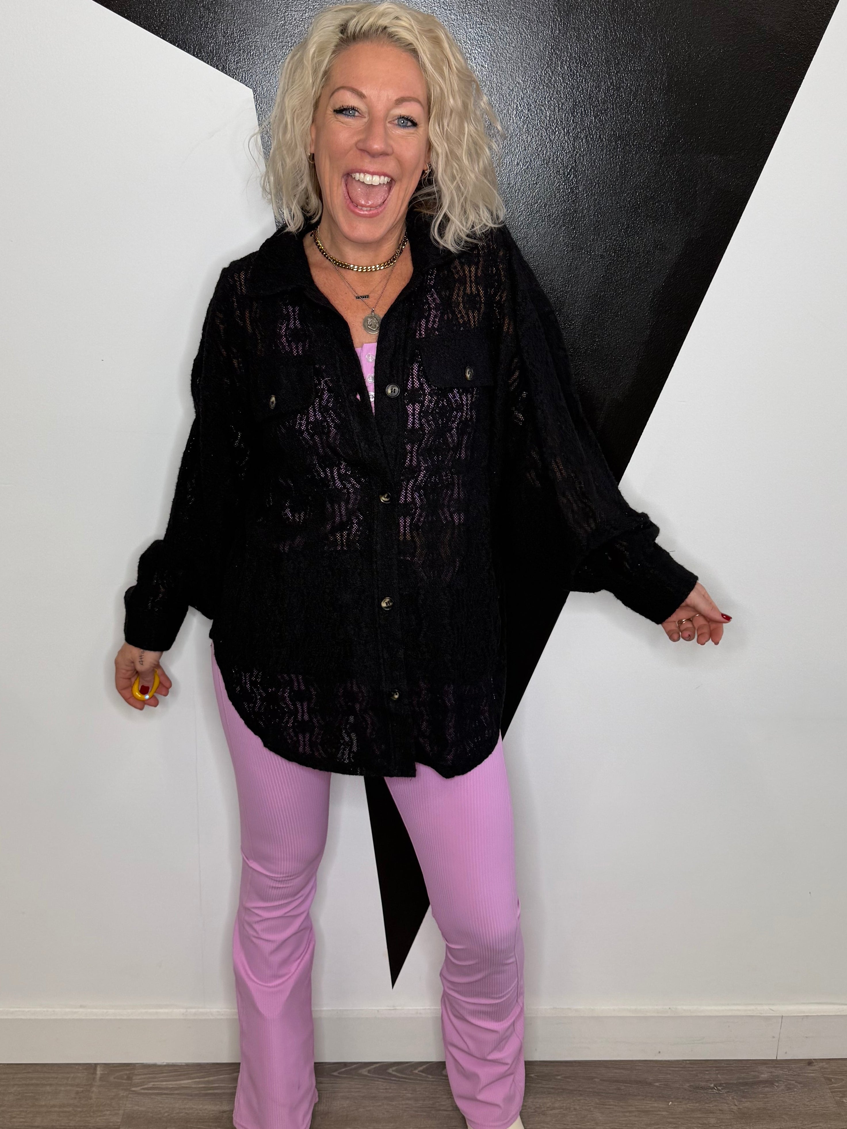 Lace Tunic Shacket in Black