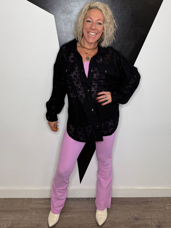Lace Tunic Shacket in Black
