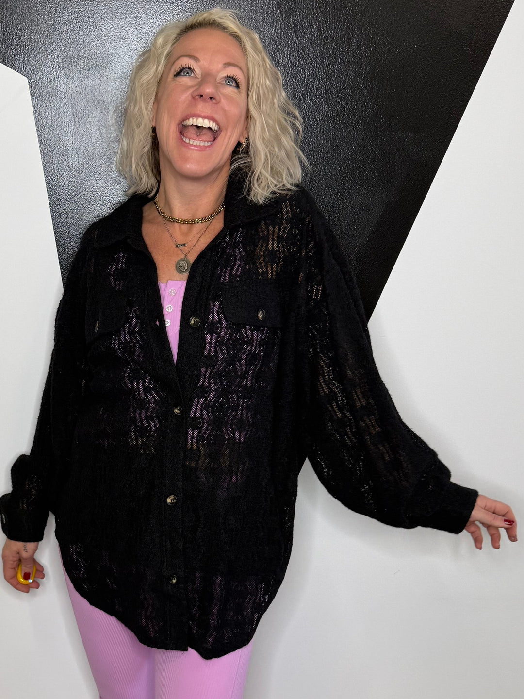 Lace Tunic Shacket in Black