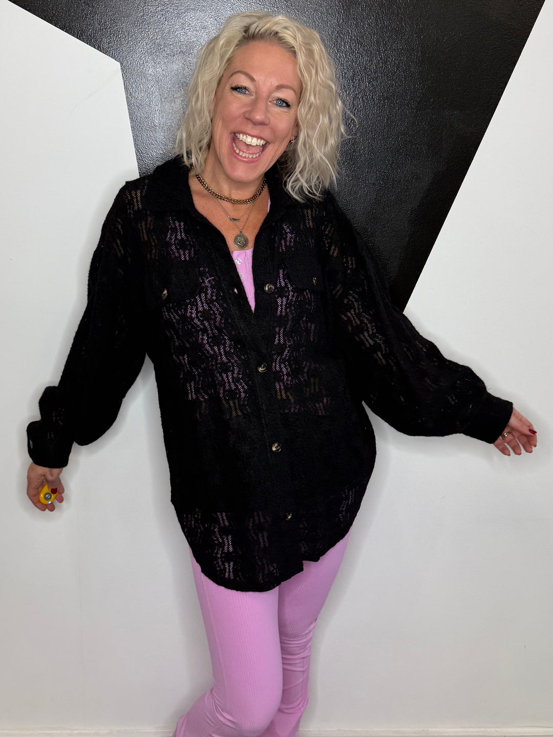 Lace Tunic Shacket in Black