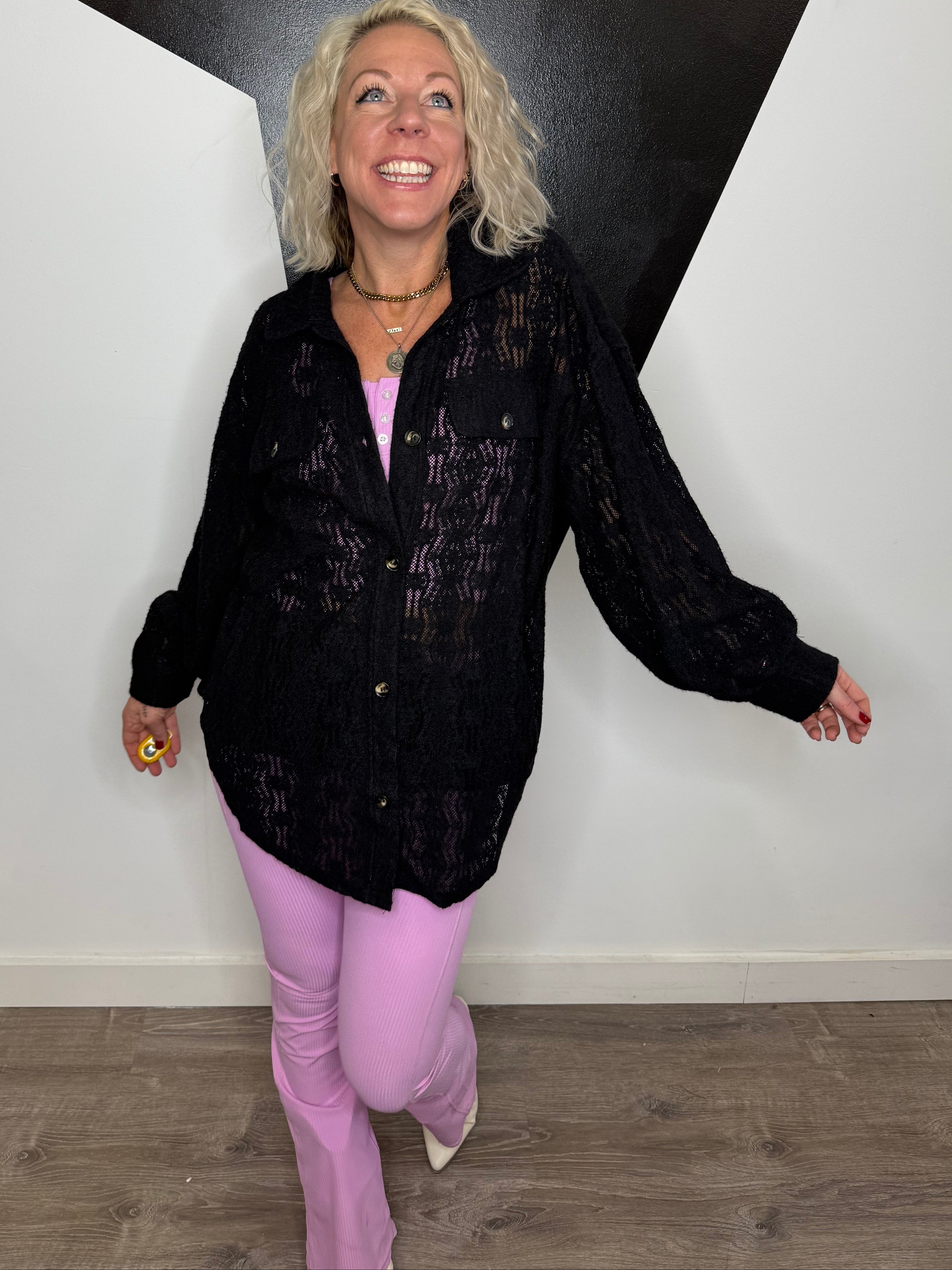 Lace Tunic Shacket in Black