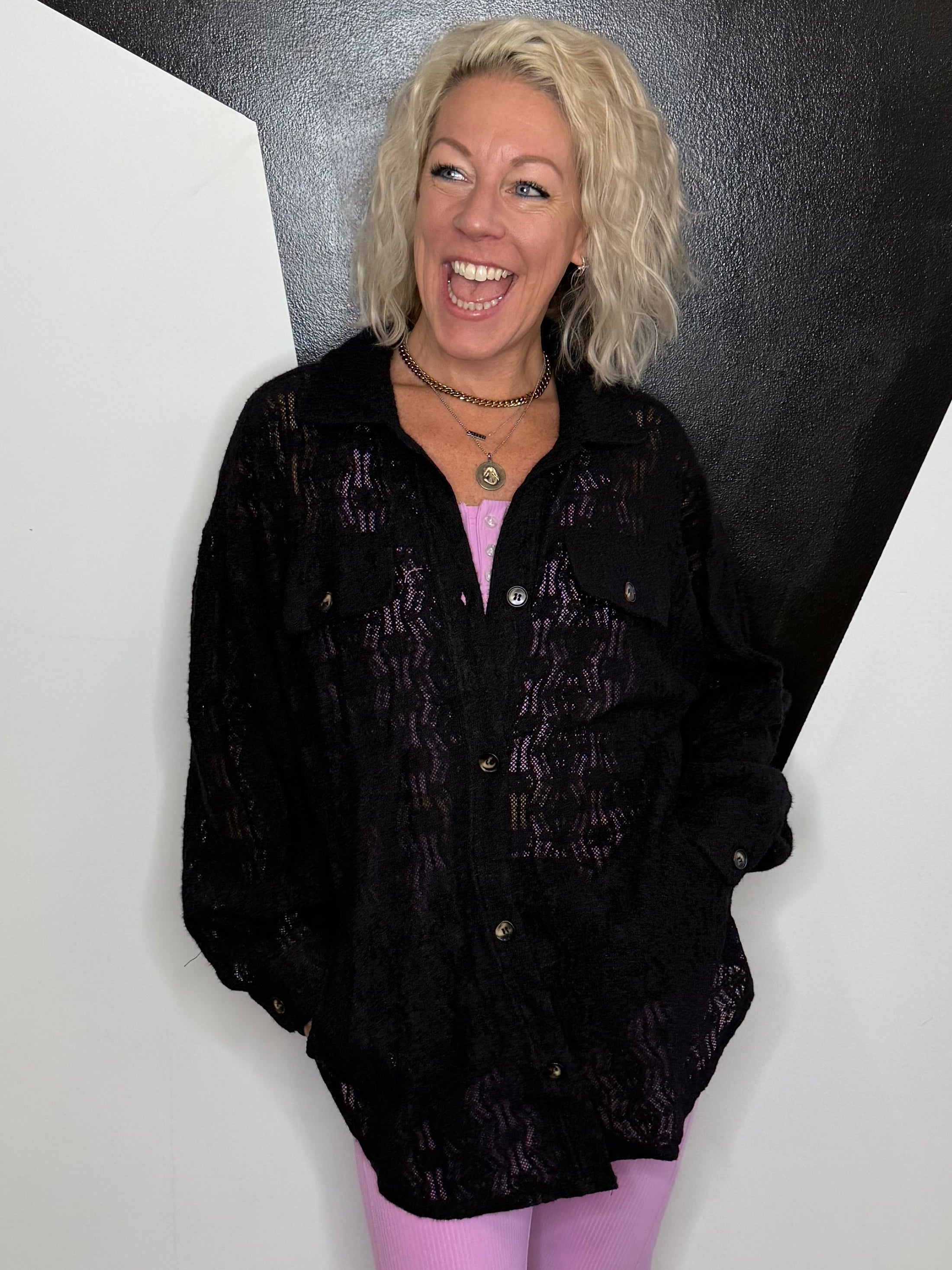 Lace Tunic Shacket in Black