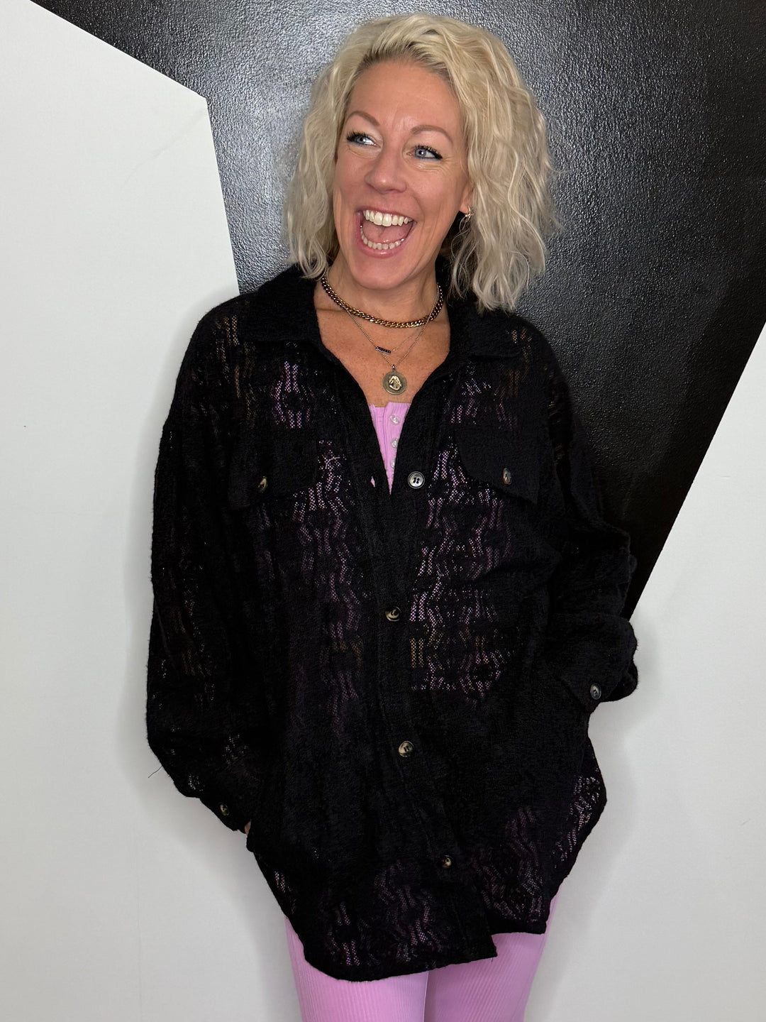 Lace Tunic Shacket in Black